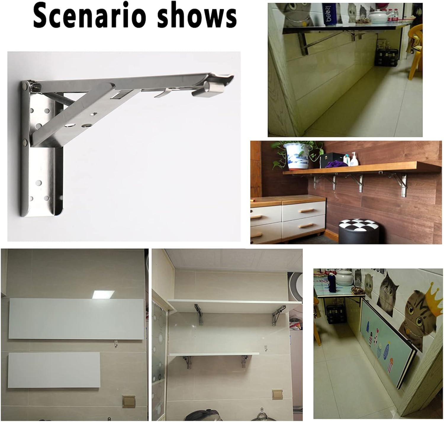 4 Pcs Folding Shelf Brackets,L Brackets for Shelves,Metal Shelves,DIY Wall Mounted Shelf Bracket,Heavy Duty Brackets Max Load: 154lb,for Table Work Bench Space Saving