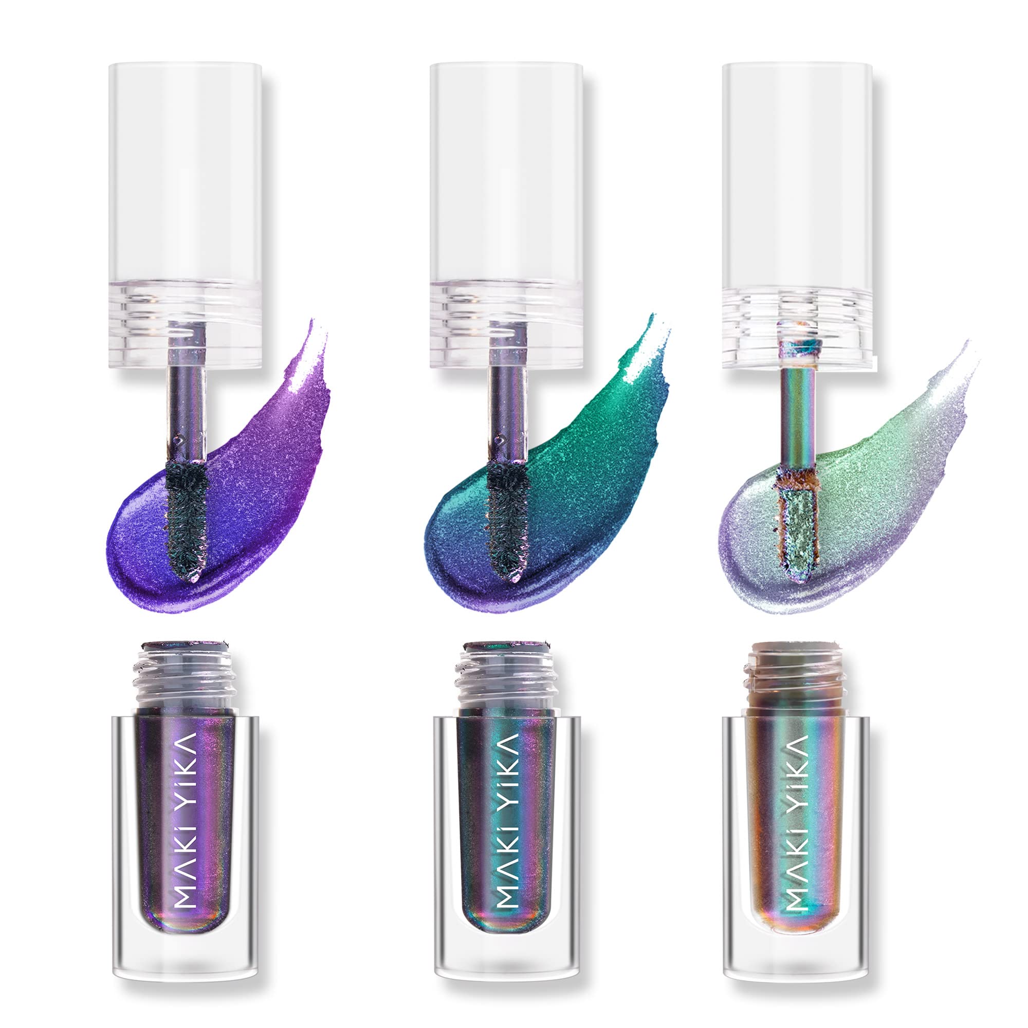 MAKI YIKA3Pc Glitter Eyeshadow Liquid Multichrome Eyeshadows Long Lasting, Metallic Chameleon Eye Shadow Smudgeproof Holographic Eye Topper Glitters (#1+3+6)