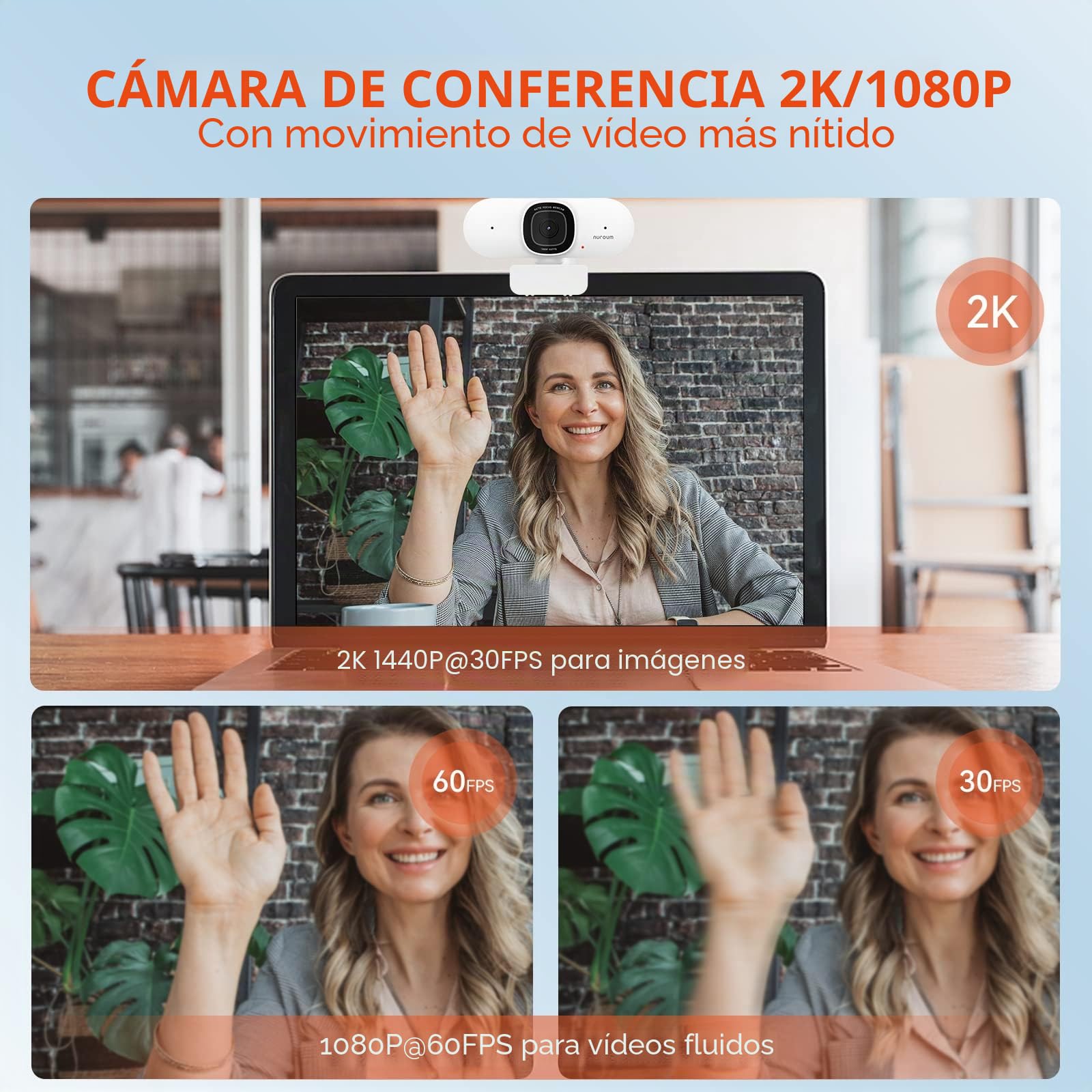 Nuroum Webcam V15-AF con Dos Micrófonos con Cancelación de Ruido Webcam con Enfoque Automático, Videollamadas HD 1080p, Amplio Campo de Visión, Corrección de la Luz, USB Plug&Play para Zoom/Skype