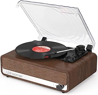 Udreamer Tocadiscos Bluetooth Tocadiscos de Vinilo Soporte USB AUX-in Auriculares RCA Line-out 3 Speed Diseño de Espejo Nuez