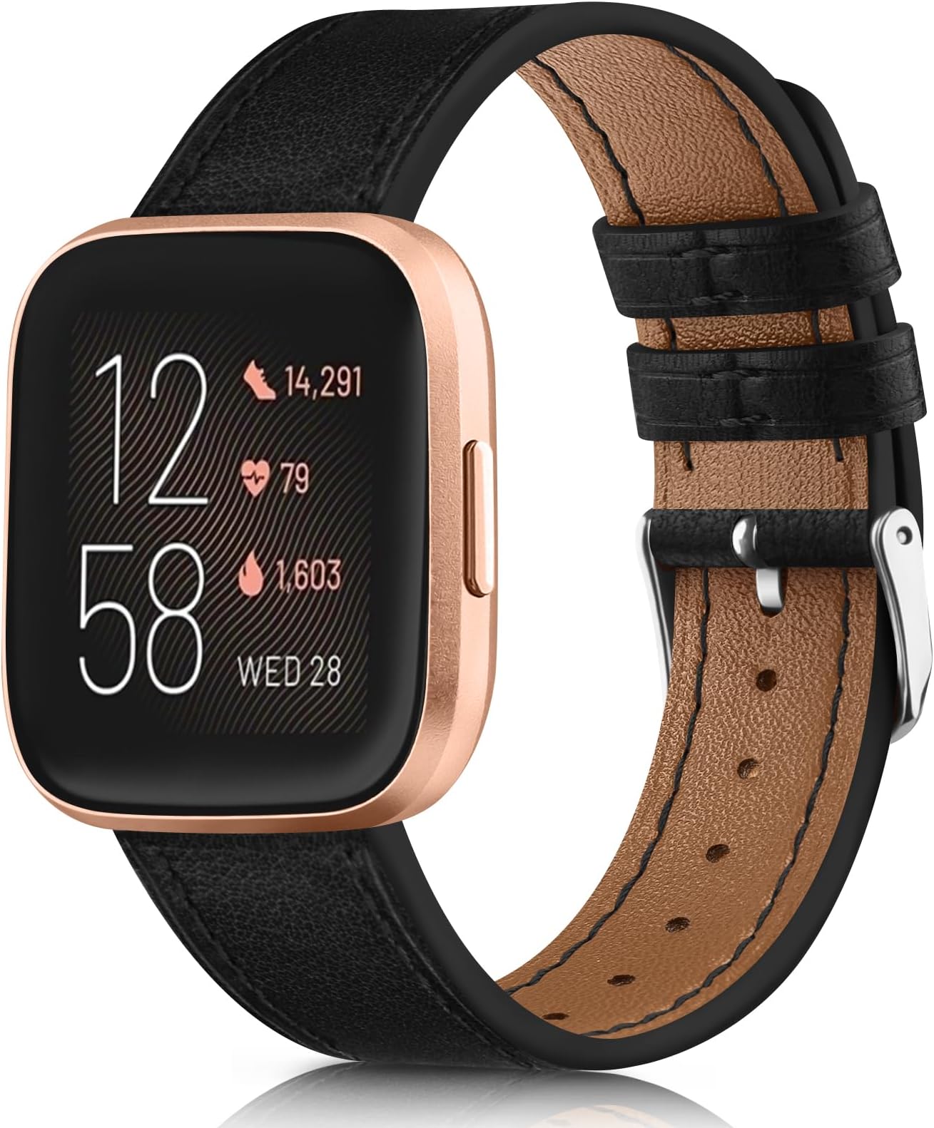 Leather Loop for Fitbit Versa 2 Strap/Fitbit Versa/Lite/SE Strap, Soft Comfortable Adjustable Leather Replacement Wriststrap for Women Men