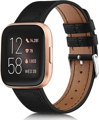 Meliya Leather Bands for Fitbit Versa 2 Bands/Versa/Versa Lite/Versa SE for Women Men, Classic Genuine Leather Replacement Strap for Women Men