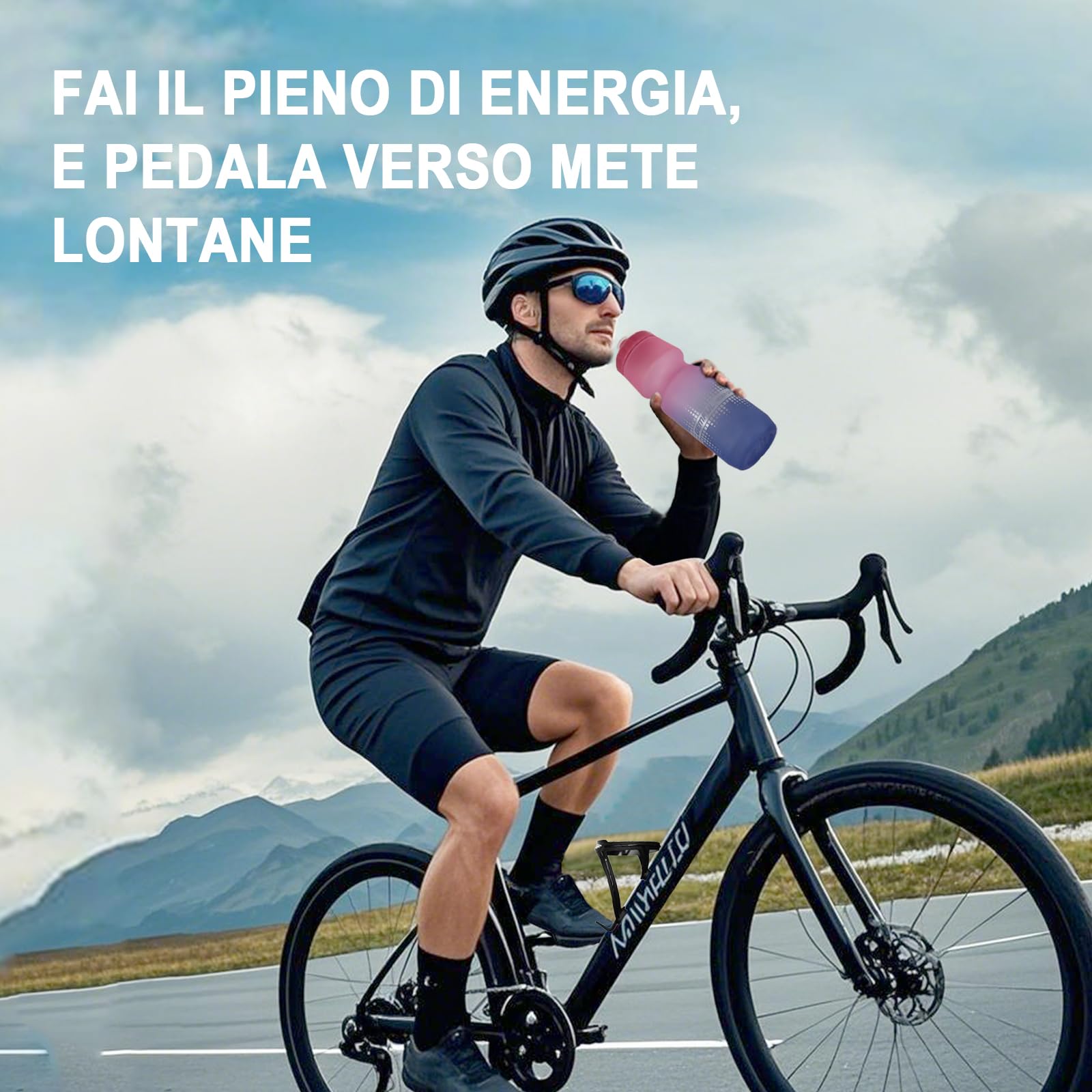 GEMFUL Borraccia Ciclismo, confezione da 2, 750 ml, a prova di perdite, senza BPA, perfetta per ciclismo, escursionismo e avventure all'aria aperta(Bianco e nero)