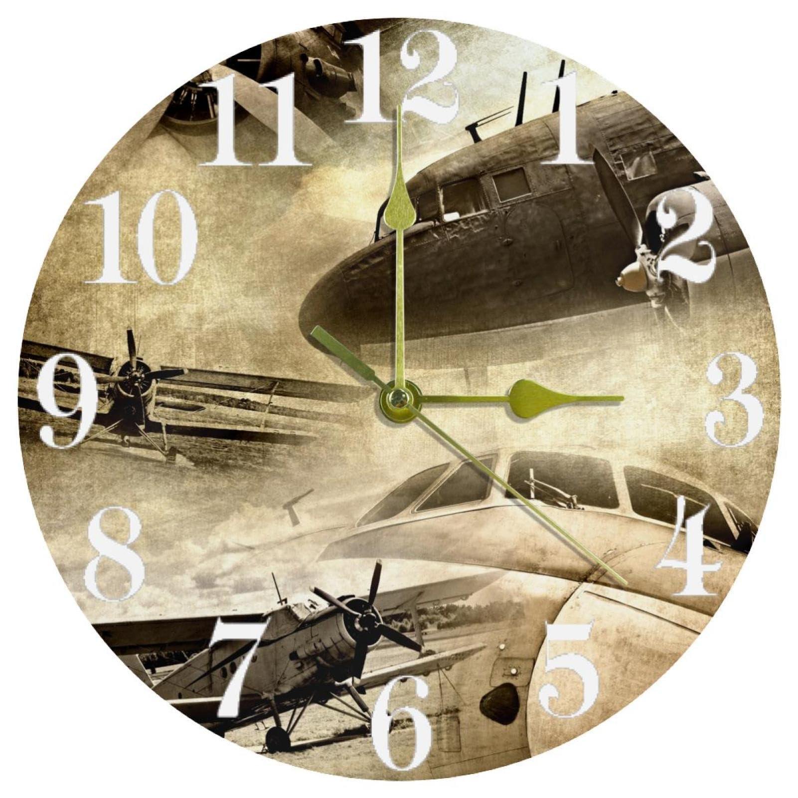 Horloge murale rétro avion silencieuse pour éliminer les bruits de tic-tac à la maison