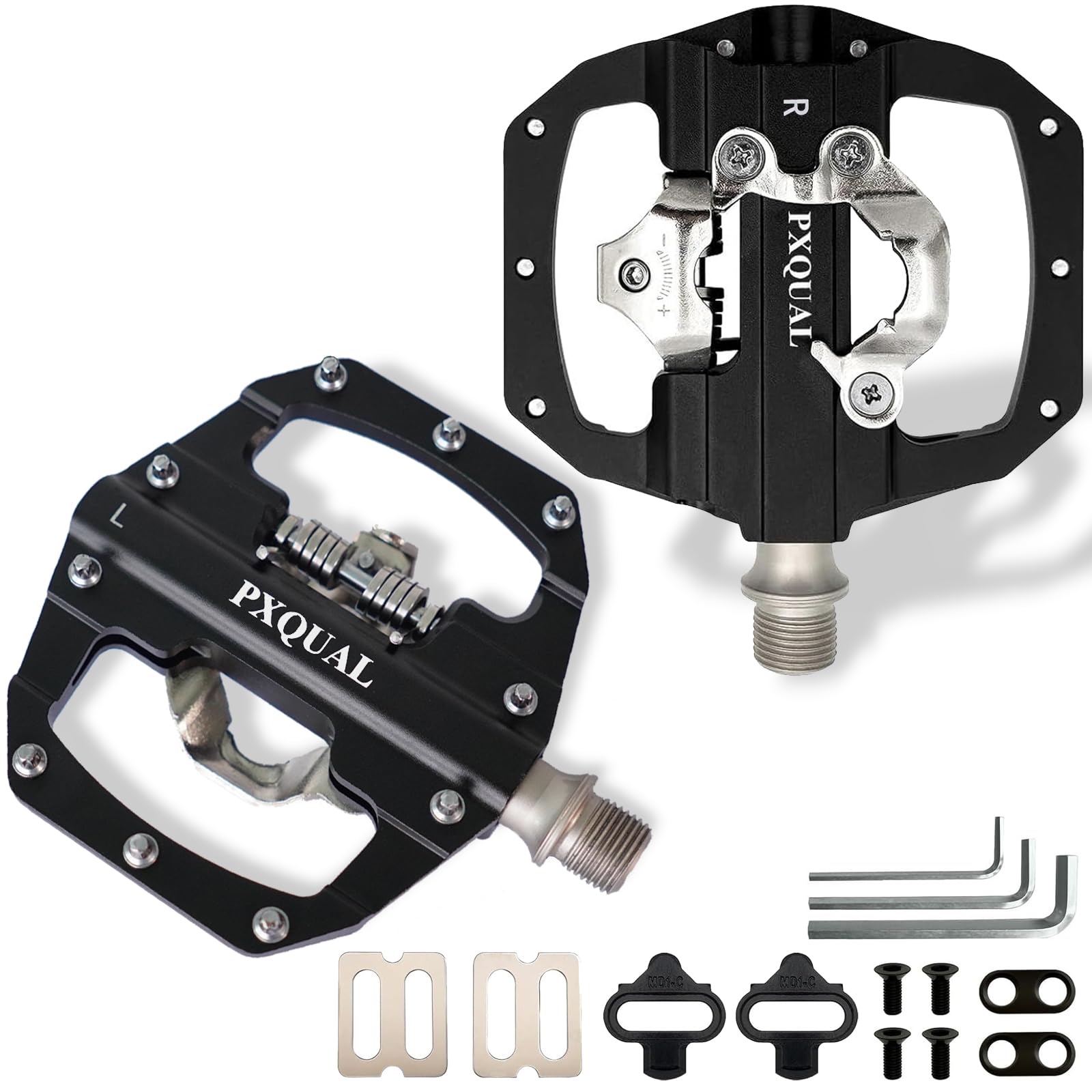 SPD Pedals - Pedales MTB de 9/16 pulgadas, color negro, pedal ligero de doble cara sin clips/plano MTB - Acero cromado, rodamientos sellados y carcasa de aluminio CNC, pedal de bicicleta de