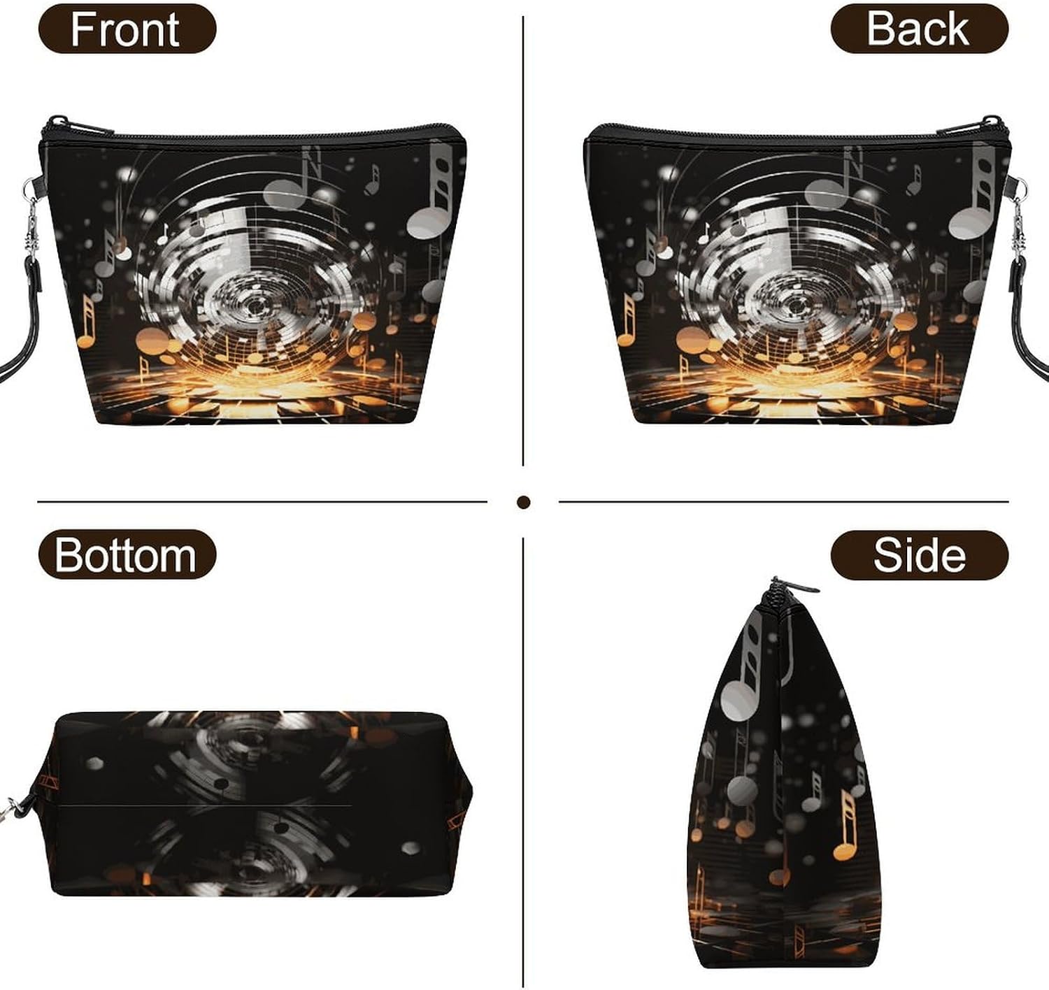 Musical Theme Music Clefs Makeup Bag for Purse, Waterproof Funny Cosmetic Bag for Women, Zipper Travel Pouch Gift 8.9×5.7 Inch image 3