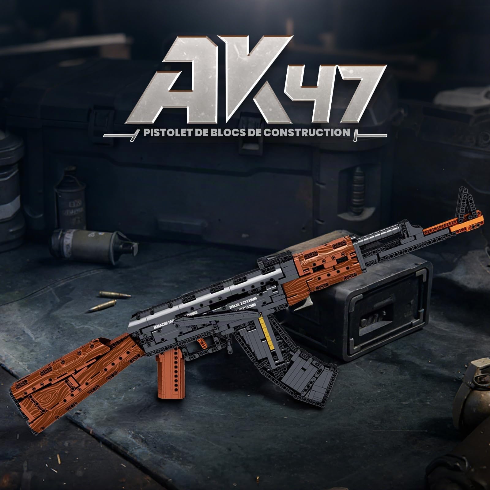 Reobrix Maquette AK-47 pour Adultes, Modèle de Fusil d’Assaut en Briques1:1