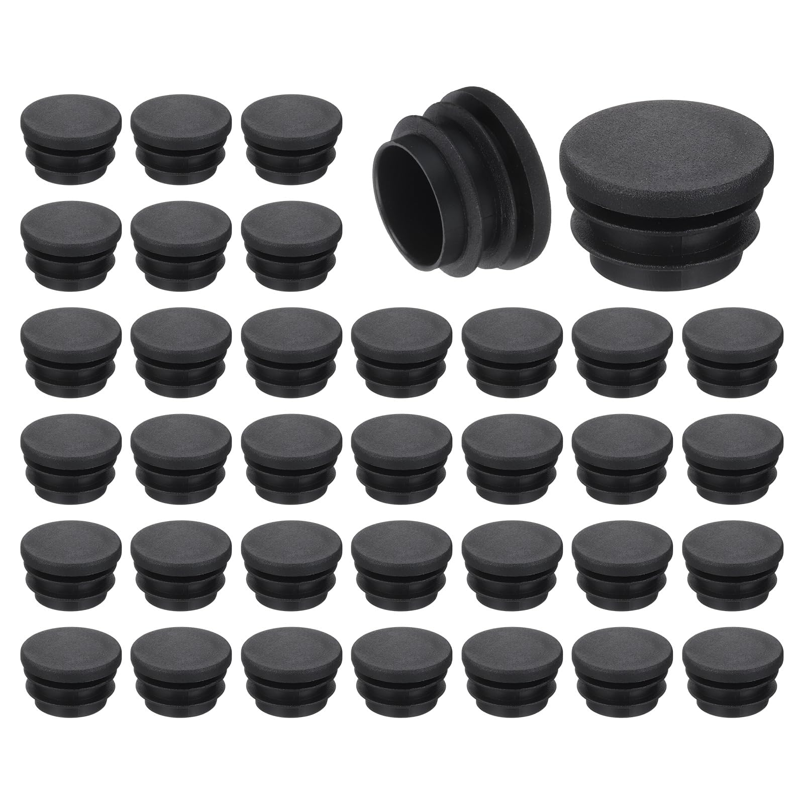 TA-VIGOR 36 Pcs Round Plastic End Caps 28mm(1.1 Inch), Black PE Pipe Plug Inserts for Chair Table Furniture Legs, Glide Floor Protector Tube Caps for Bench Stool Frame, Tubing Pipe End Covers
