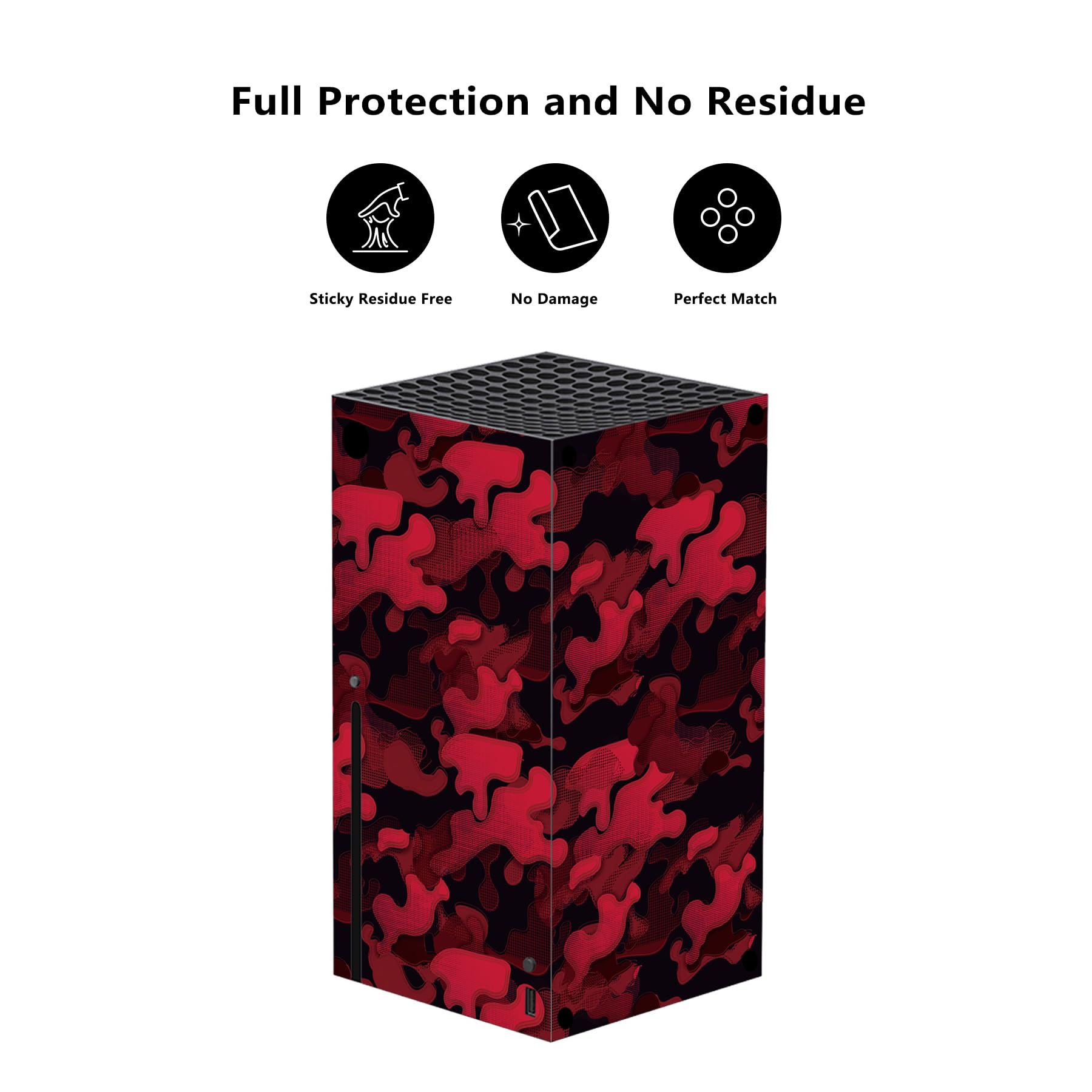 playvital Black Red Camouflage Custom Vinyl Skins for Xbox Series X, Wrap Decal Cover Stickers for Xbox Series X Console Controller - 3