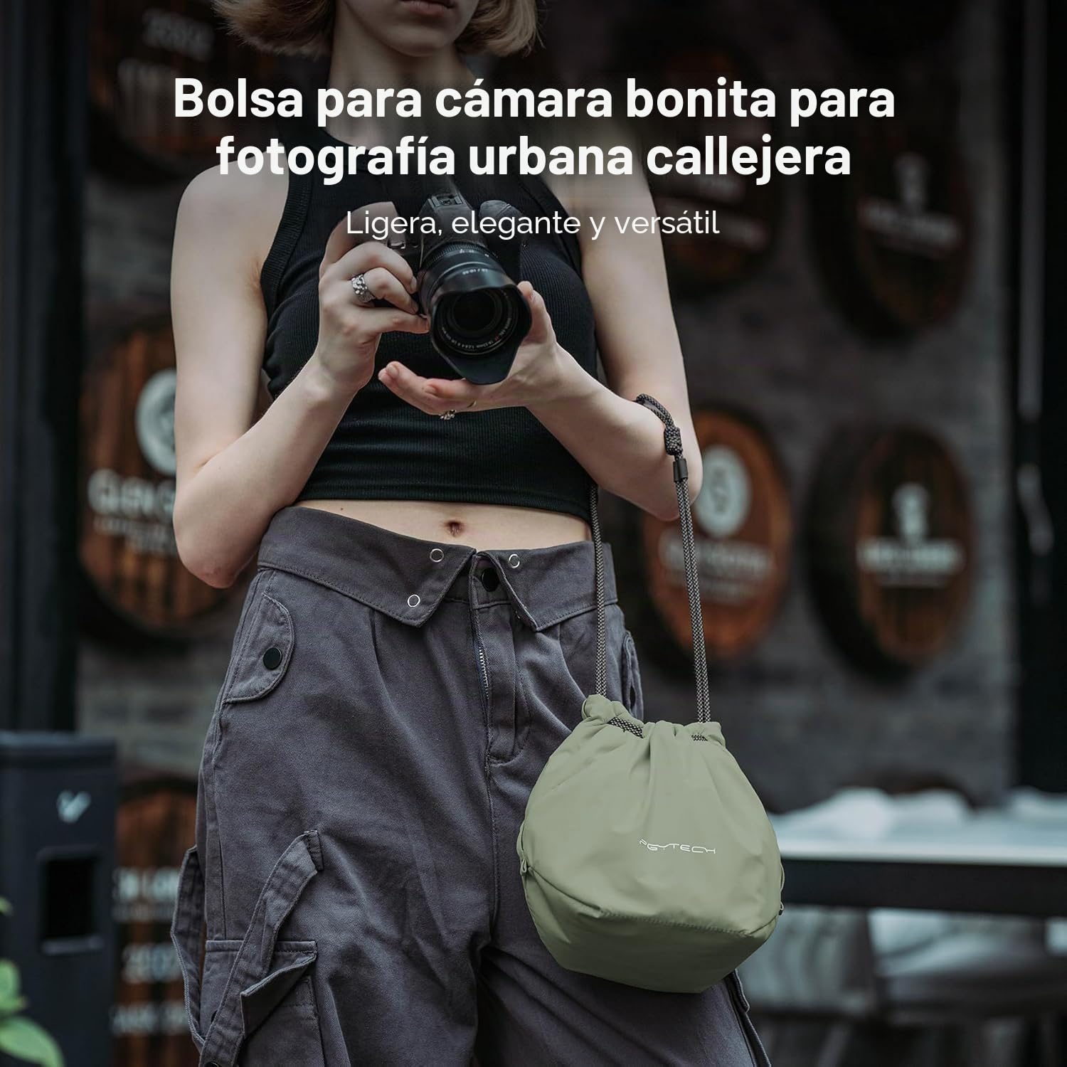 PGYTECH OneGo Bolso de Hombro con Cordón Compatible con Cámara, Bolso Suave para Cámaras sin Espejo/Nikon/Canon/Sony/Fuji/dji OSMO Pocket 4/3,Verde