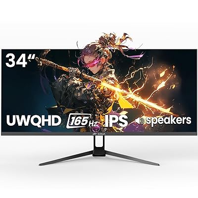 CRUA 34'' Gaming Monitor 165Hz/144Hz, UWQHD 3440x1440P IPS Ultrawide Screen Computer Monitors with Built-in Speakers, Supports FreeSync, 120% sRGB, PIP/PBP, HDMI2.0 & DP1.4, Wall Mount&Tilt Adjustable