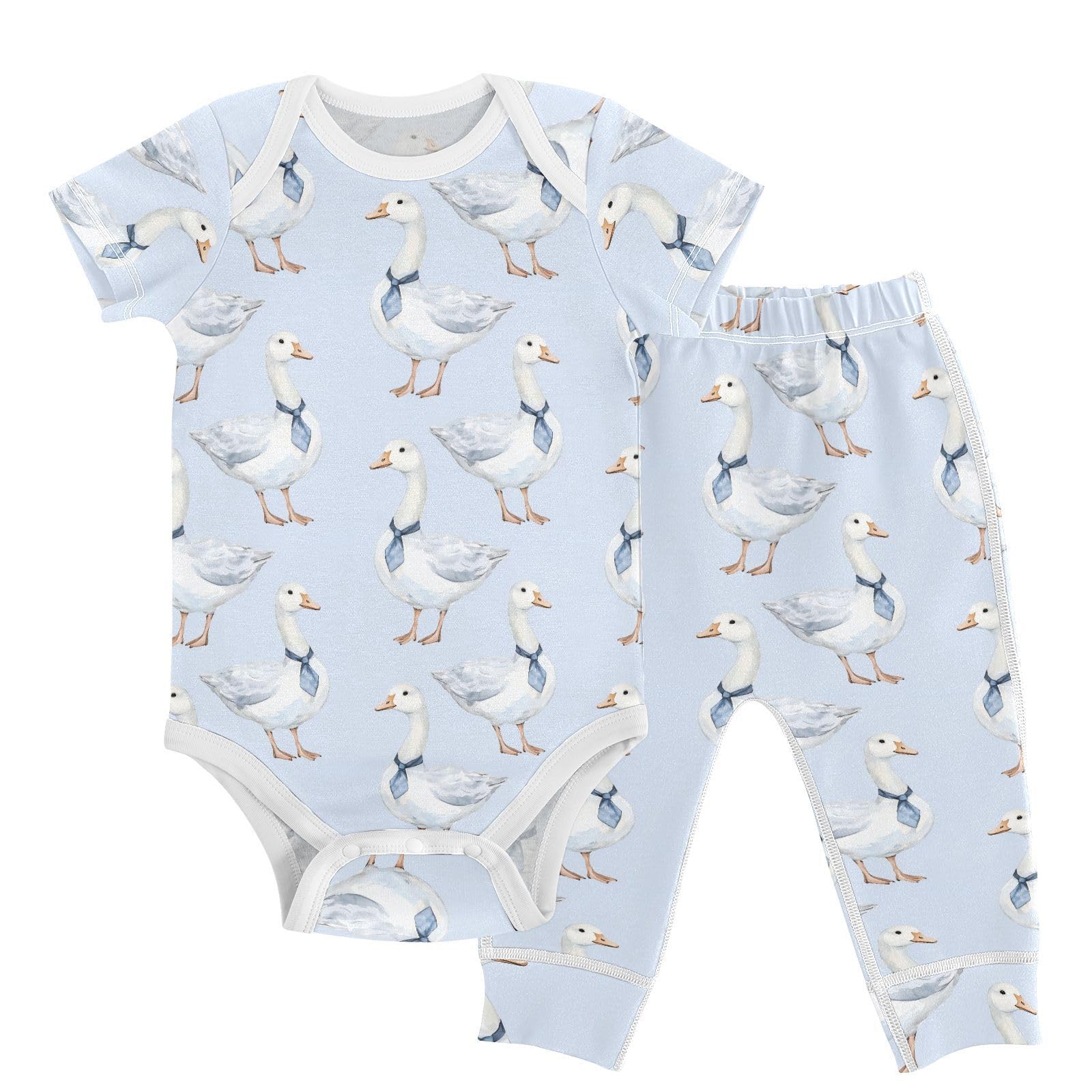 vvfelixl White Goose Wear A Tie Baby Layette Sets,Baby Bodysuits Set Unisex Short Sleeve Babys Pants Sets 9-12M