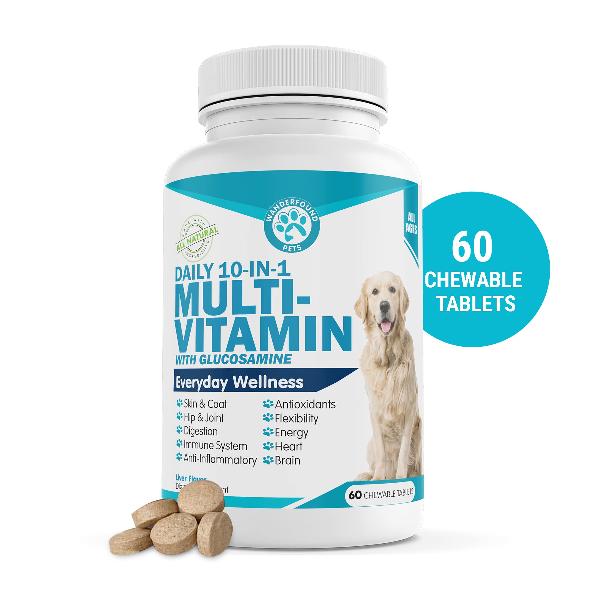 Wanderfound Pets 10in1 Dog Multivitamin, Chewable Dog Vitamins with