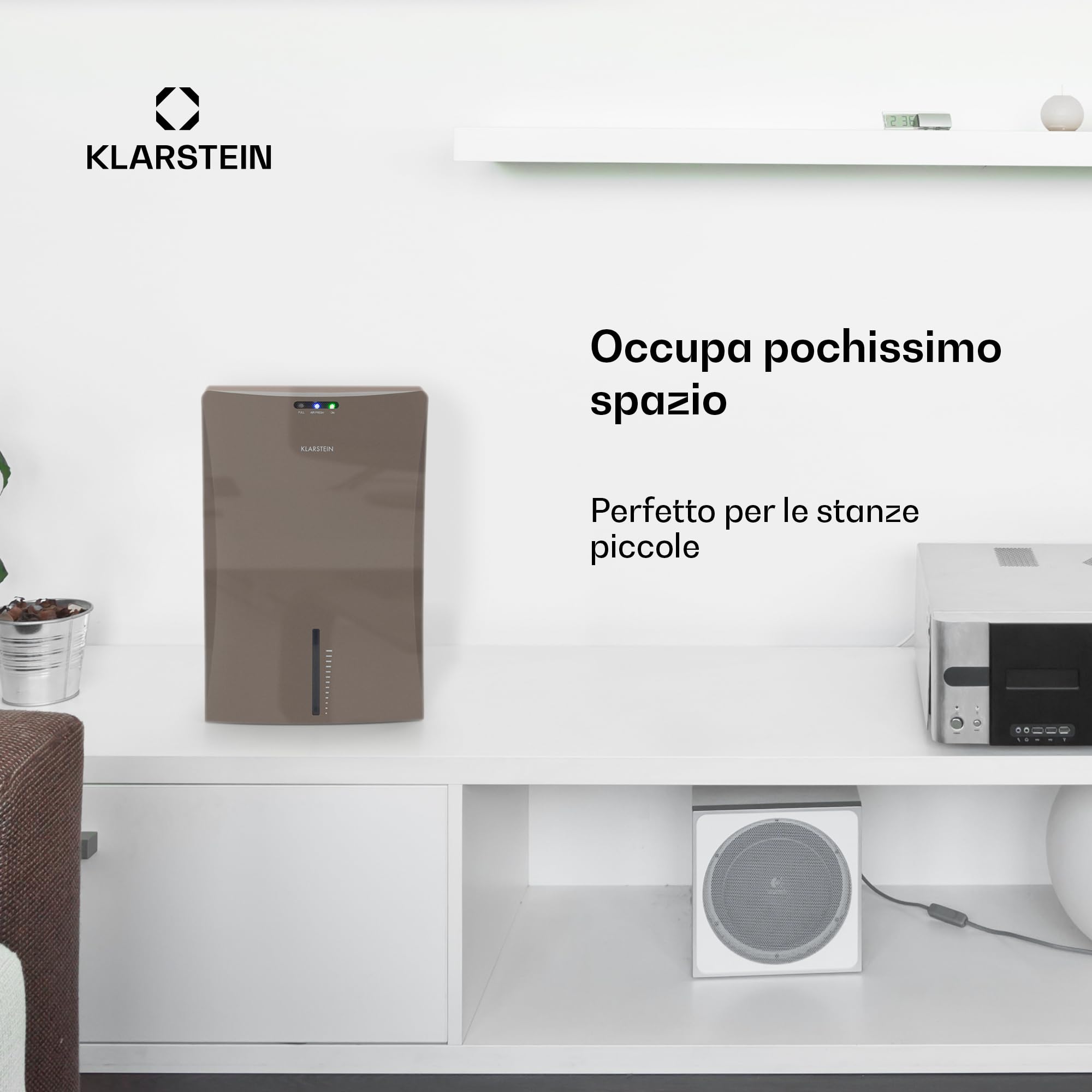 Klarstein Drybest 2000 2G Deumidificatore - Deumidificatore d'ambiente 700 ml/giorno, 70 W di potenza, serbatoio acqua 2 L, spegnimento automatico, LED di funzionamento, silenzioso, grigio