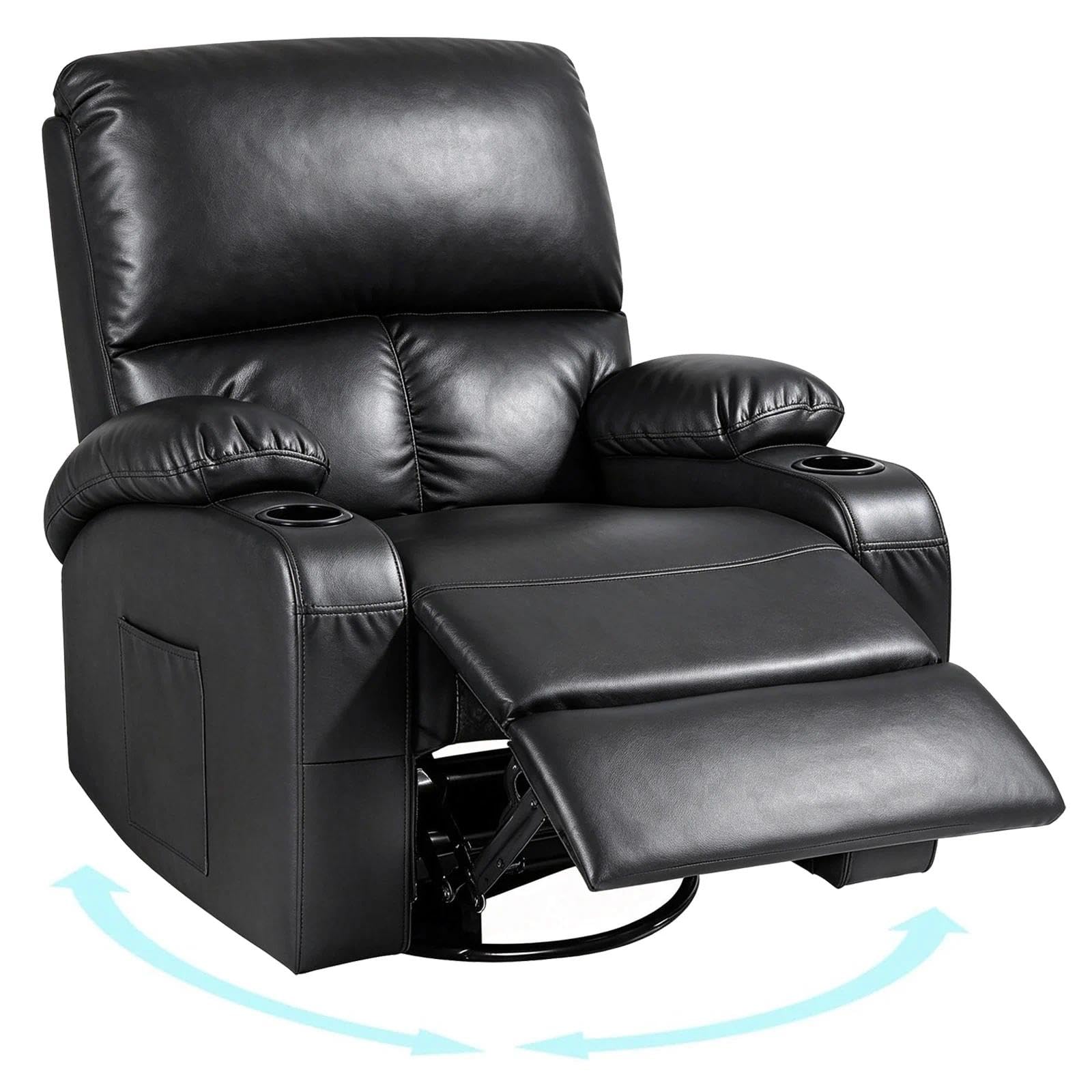 360° Swivel Manual Recliner Chair with Footrest PU Leather Lounge Armchair