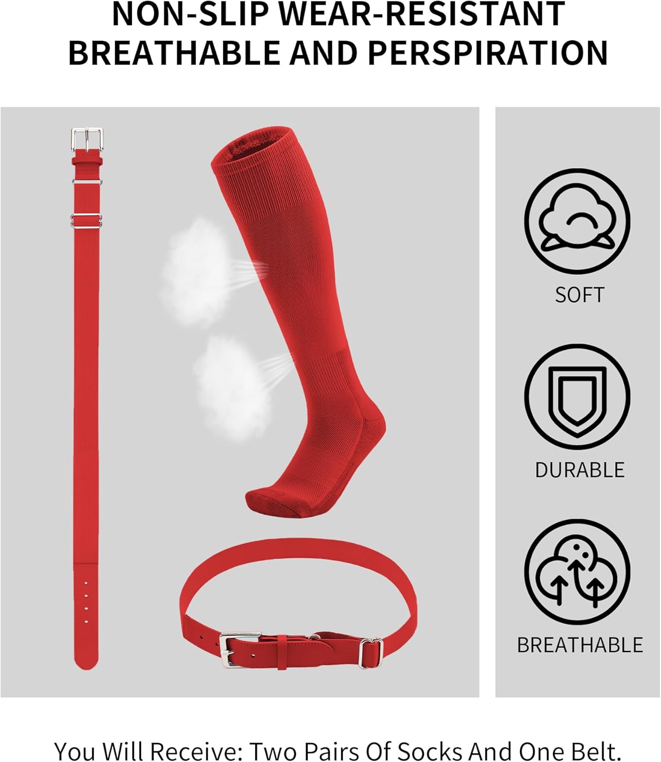 QBK Toddler Baseball Socks And Belt Youth Softball Tee Ball Combo Set for Boy Girl (2 Pairs of Socks & 1 Belt) - Image 3