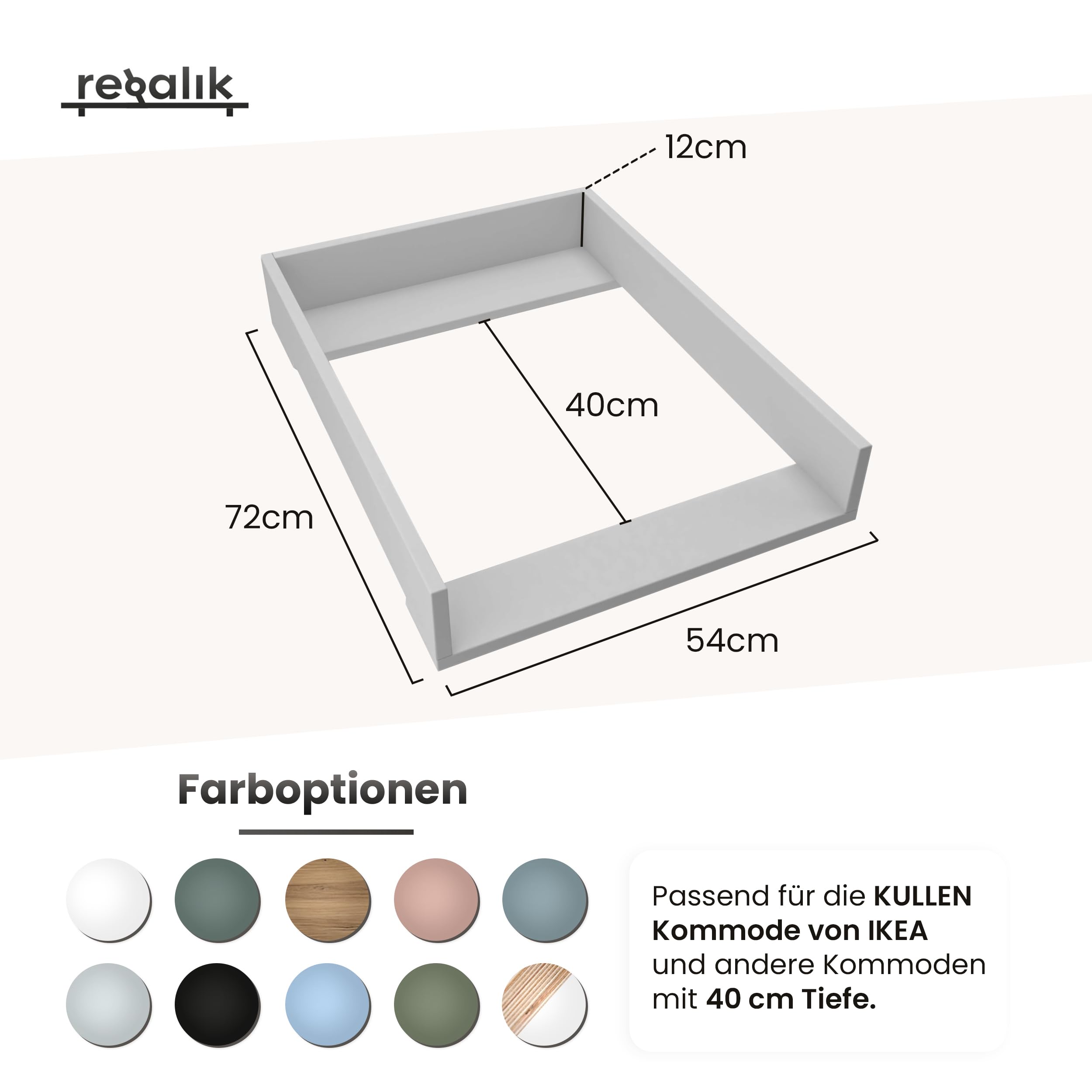 Wickelaufsatz für Kullen von IKEA, Wickeltischaufsatz für 40 cm Kommoden, Abnehmbar Wickelkommode aufsatz, Gerade Frontplatten, Oak, 72cm x 54cm