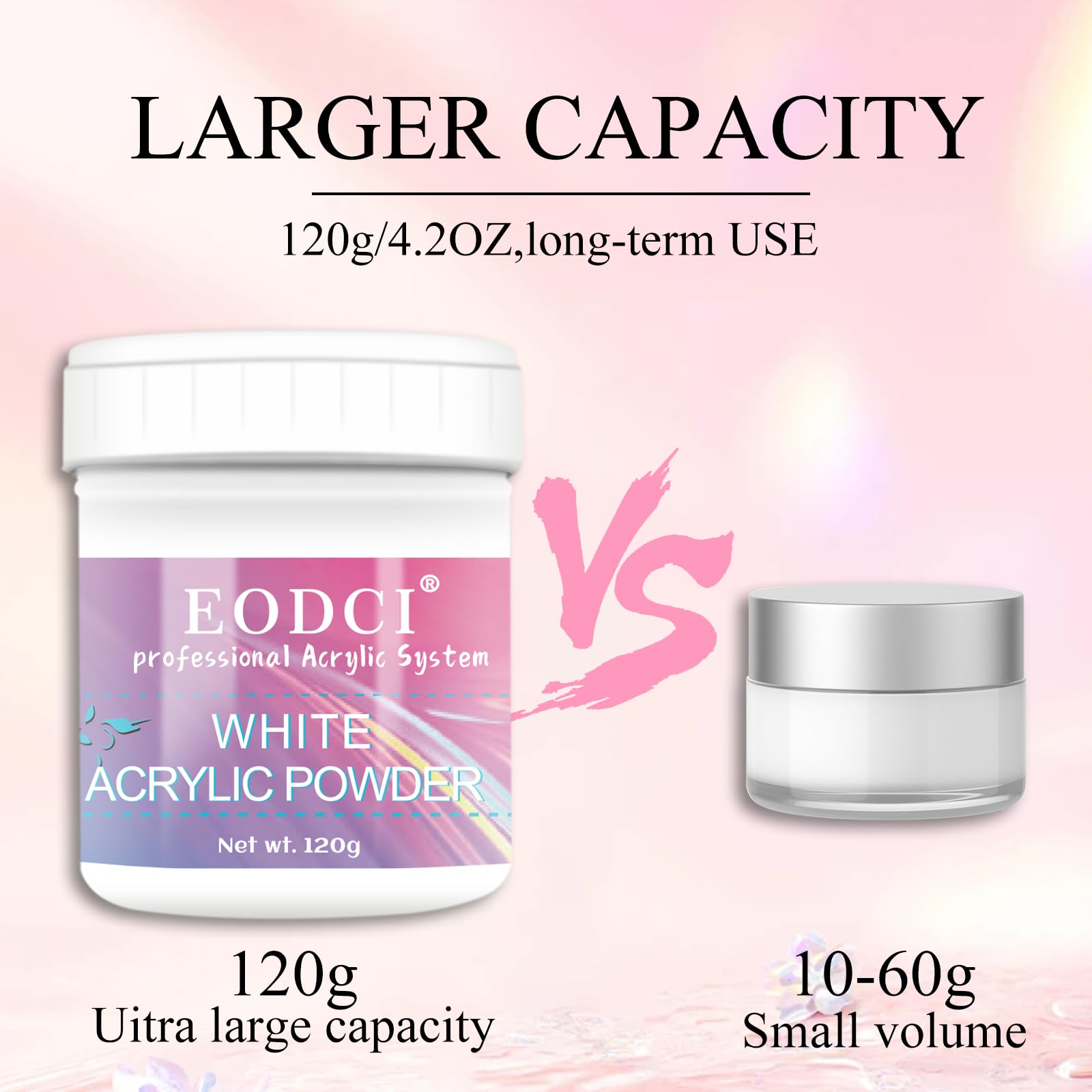 Polvo acrílico rosa para uñas, Eodci 120 g, decoración 3D, no requiere lámpara