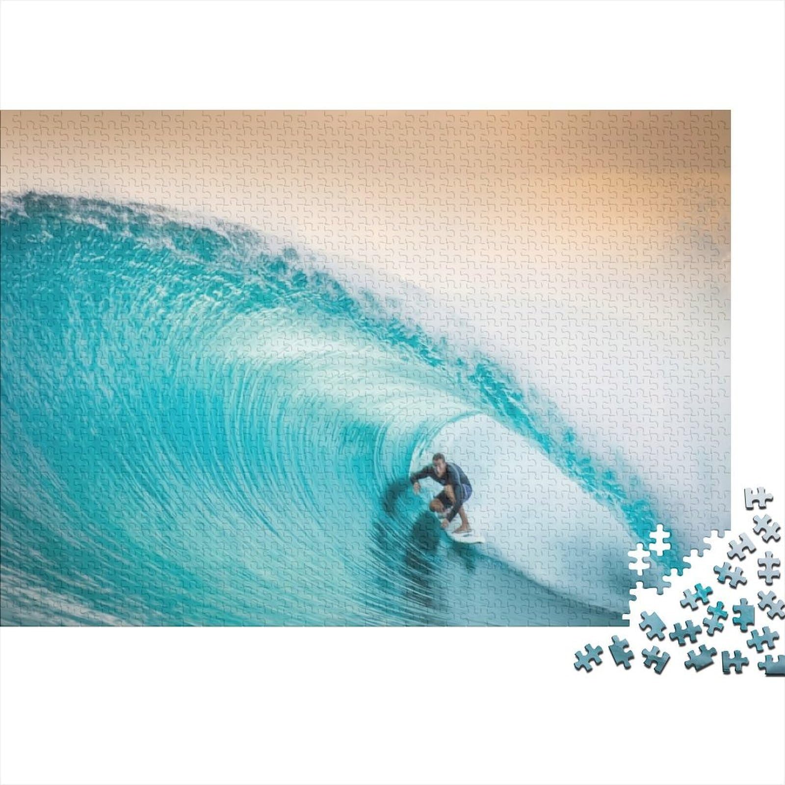 Surfer Riding Wave Jigsaw Puzzles Puzzle for Adults Kids. 1000 Pieces Whimsical Challenge Toy Educational Game Home Decoration for Educational Games Gifts 38x26cm/1000pcs