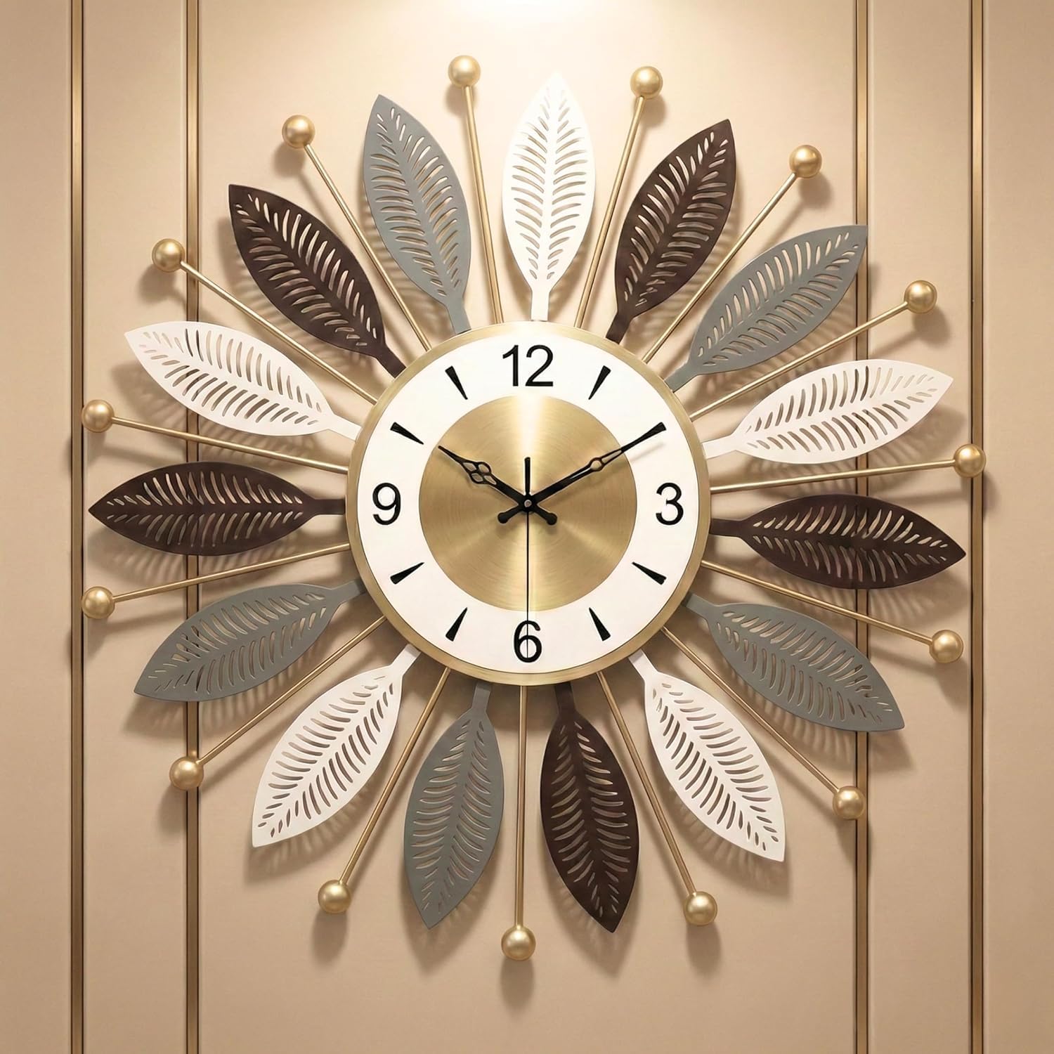 Luxury Metal Wall Clock for Living Room | Modern Designer Decorative Wall Art Clock | Silent Sweep Non-Ticking Movement | Golden Finish | Large Home Decor Clock for Bedroom, Office & Hallway (Star)-image-21