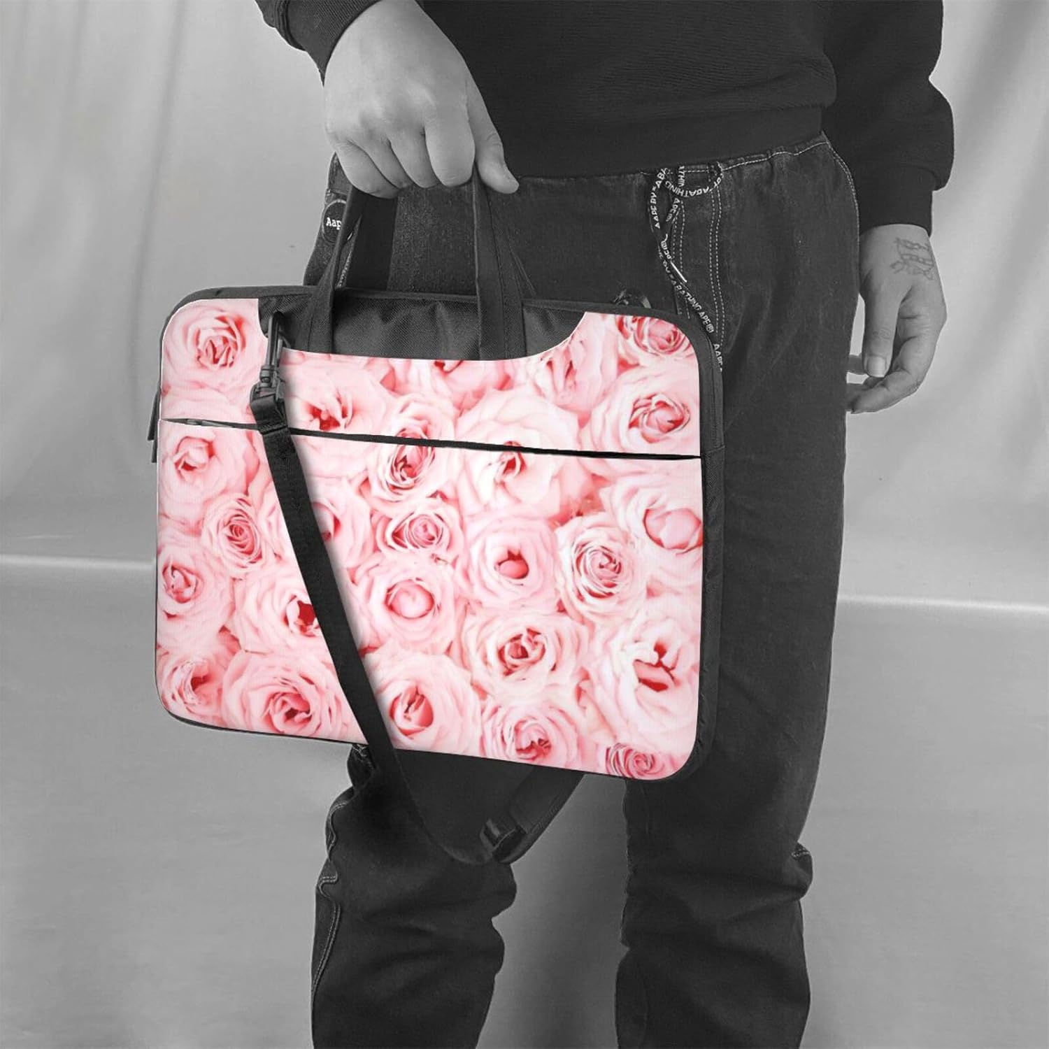 Roses Print Laptop Shoulder Bag Messenger Bag Notebook with Accessories Pocket 13/14/15.6 inch