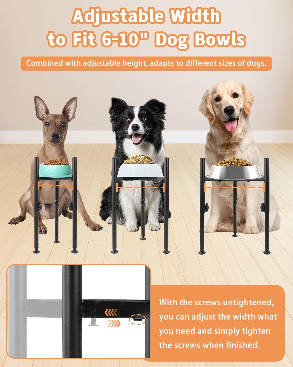 Adjustable Elevated Dog Bowls, Single Dog Food Bowl Stand, Wide 6-10”, 4 Heights Tall Raised Dogs Bowl Holder Water Feeder for Small Medium,Large Breed(3 Feet Normal, Stand Only)