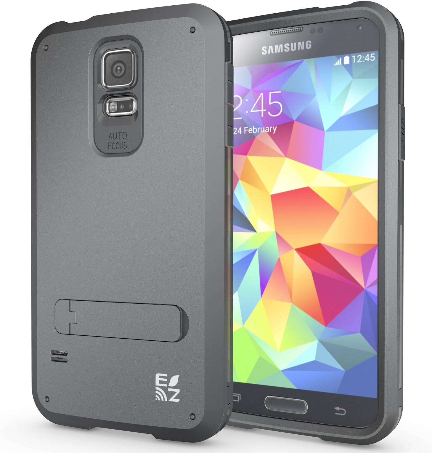 [SHIELDX] Protective Tough 3 Layers Armor Rugged Case Cover with Build-In Stand for Samsung Galaxy S5 (Grey)