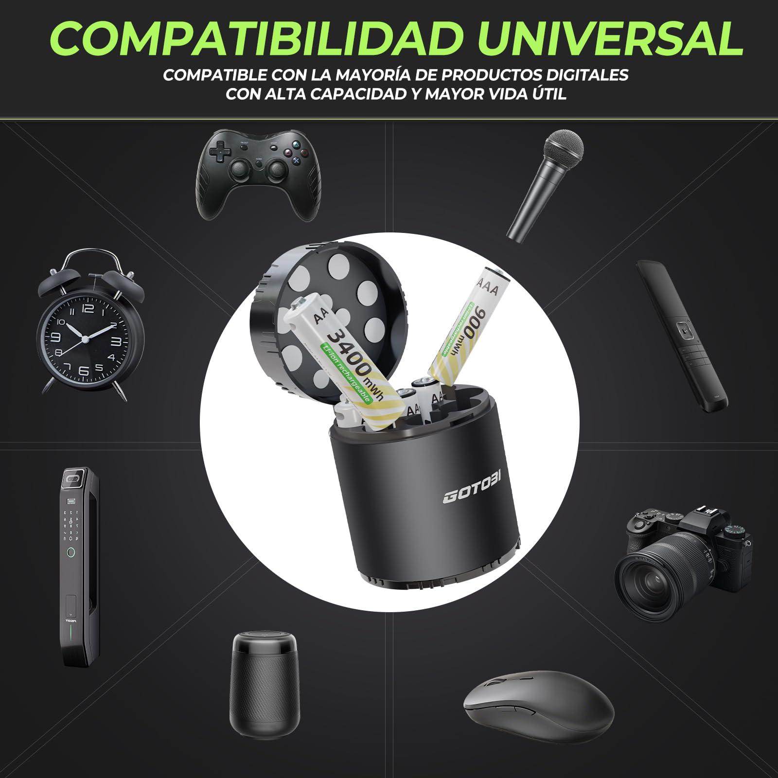8 Pilas AA Recargables USB-C de 3400 mWh,4 Pilas de Litio AAA de 900 mWh y 1,5 V de Salida Constante con Estuche de Carga rápida，Pilas Recargables con Cargador