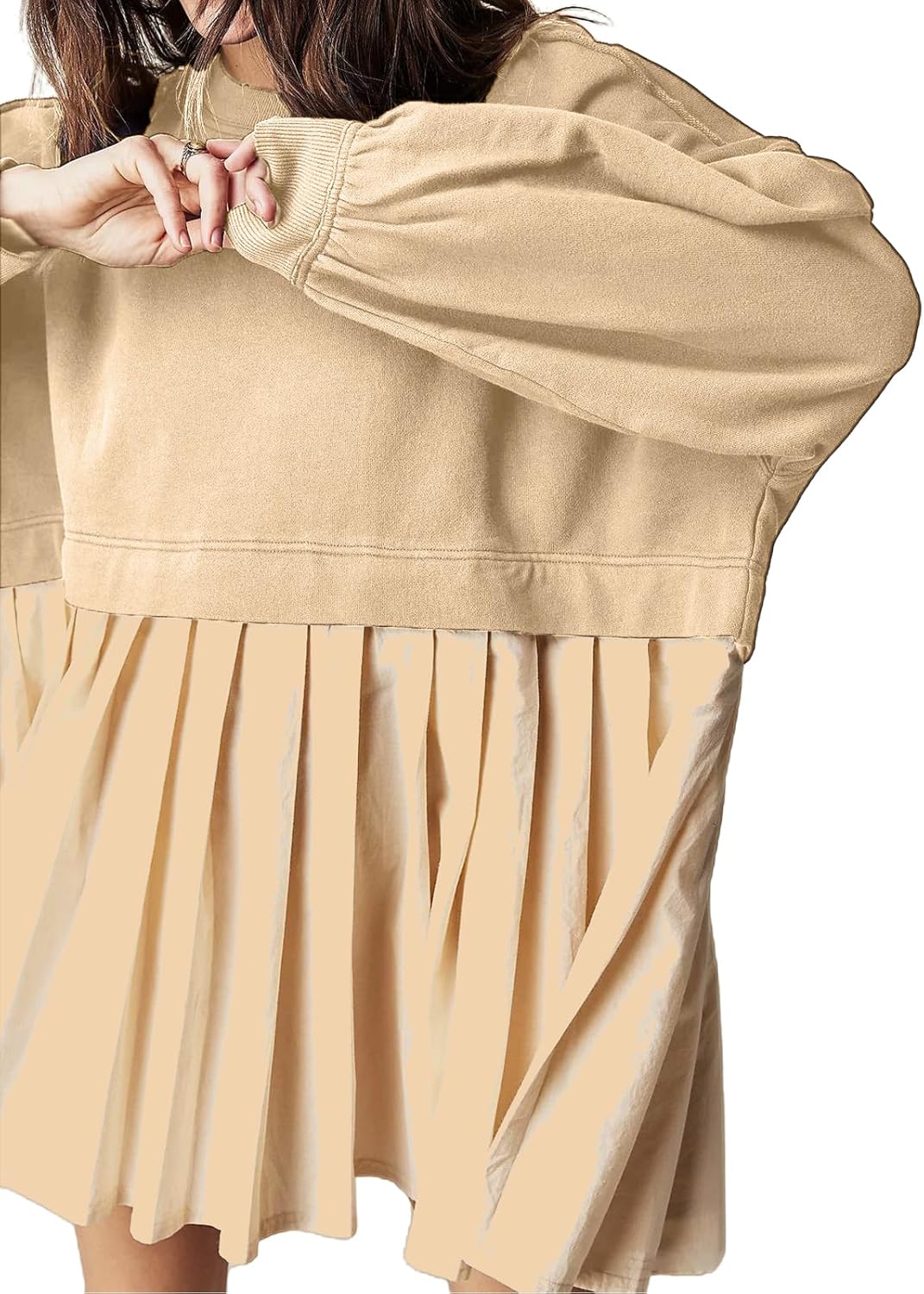 Oversized Sweatshirt Dress Women Long Sleeve Crew Neck Patchwork Pullover Tops Sweatshirt Jump Mini Dress - Image 6