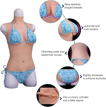Silicone Bodysuit Short Version Realistic Breastplate Swimming Suit Style Crossdressing Apparel for Male to Female