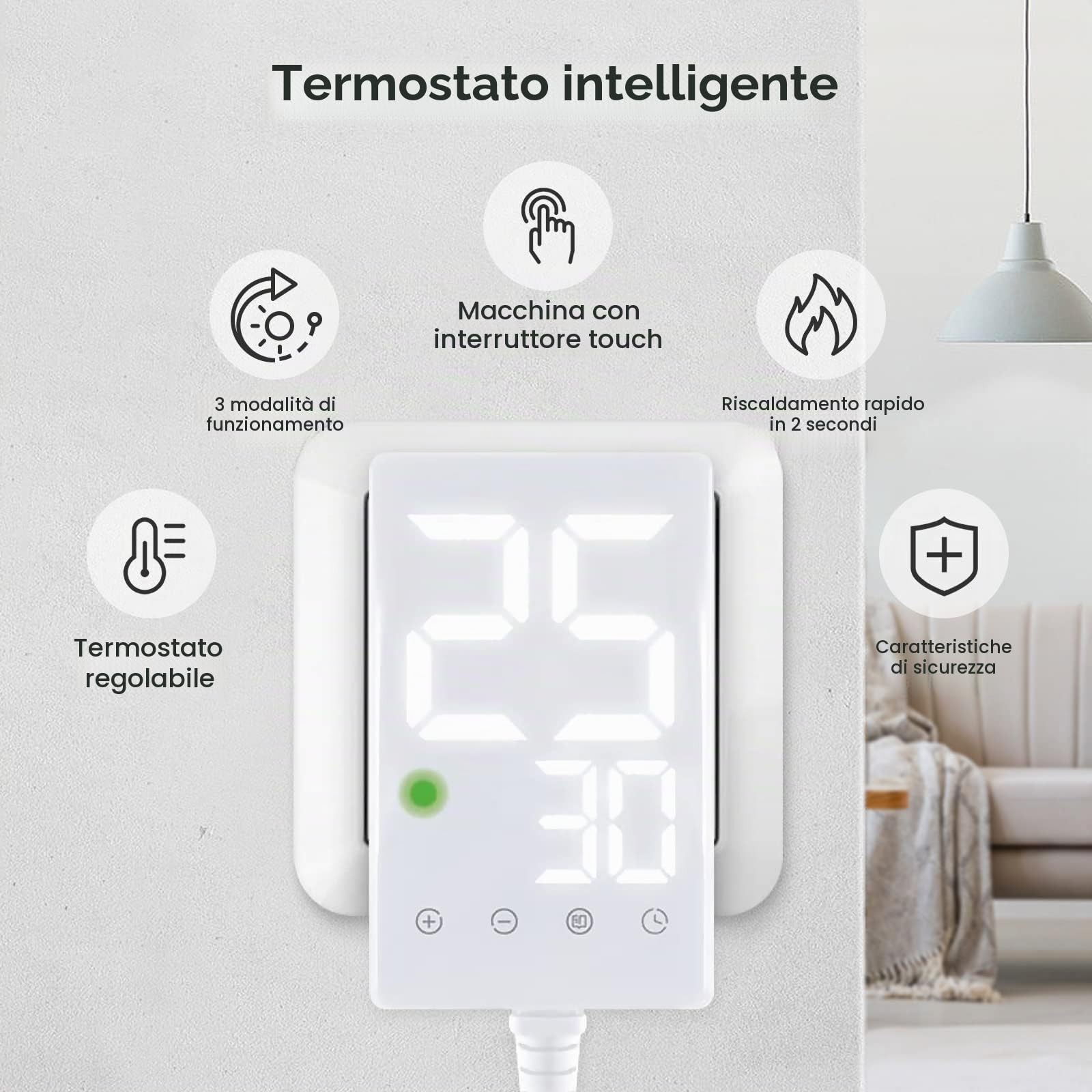 Pannello Radiante Infrarossi 600W con Termostato Touch - Riscaldatore a Infrarossi per Montaggio a Parete Fino a 120 Gradi Celsius per 8-15㎡ - Certificazione TÜV e Garanzia 10 Anni