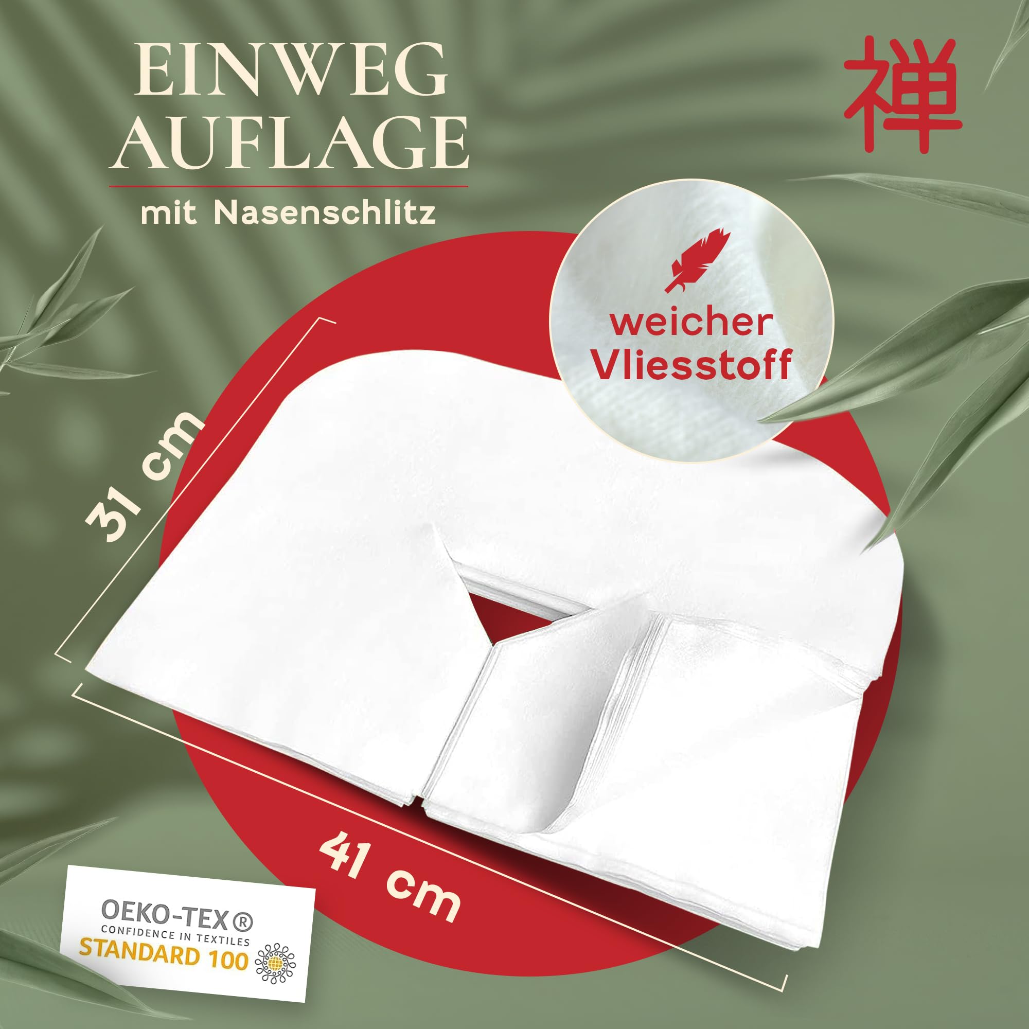 ZEN – 100x Einweg Nasenschlitztücher für Massageliegen – Vlies Einwegauflagen für Kopfstützen bei Massagetischen, Massagebänken & Behandlungsliegen – Massage-Zubehör Gesichtsauflagen 41x31 cm