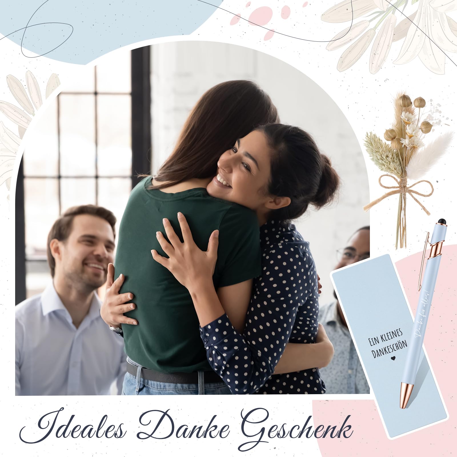 Hestya 6 Sets Ein Kleines Dankeschön Geschenke für Kollegen Lehrerin Enthalten 6 Touchscreen Kugelschreiber mit Gravur 6 Echtem Trockenblumenstrau 6 Stifthalter für Abschiedsgeschenk Abschluss