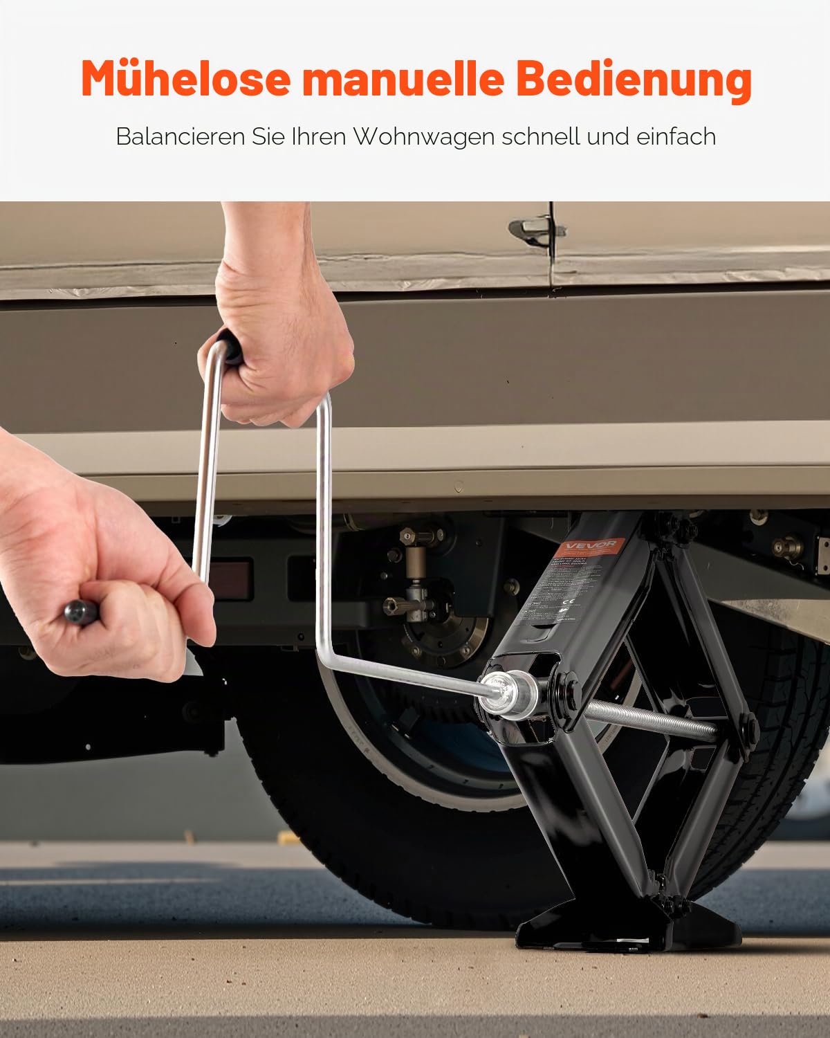 VEVOR RV Wohnwagen Scherenwagenheber Wagenheber (2268 kg belastbar) mit Kurbel & Sockel & Blase Ebenen (2 Stk.) Stabilisator Nivellierung 103-595 mm Hubhöhe Stabilisatorwagenheber