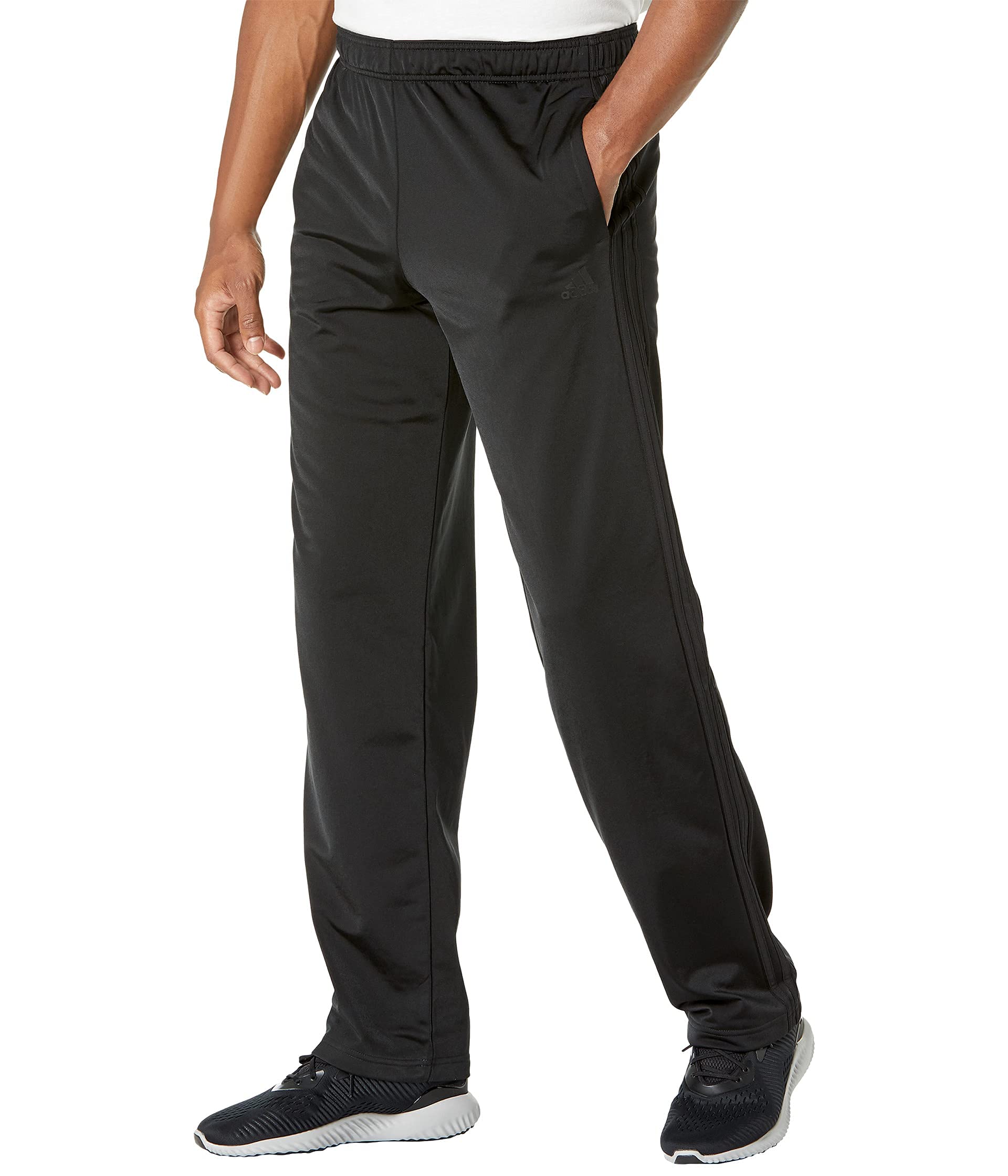 adidas Men's Big & Tall Essentials Warm-Up Open Hem 3-Stripes Tracksuit Bottoms, Black/Black, Medium/Tall