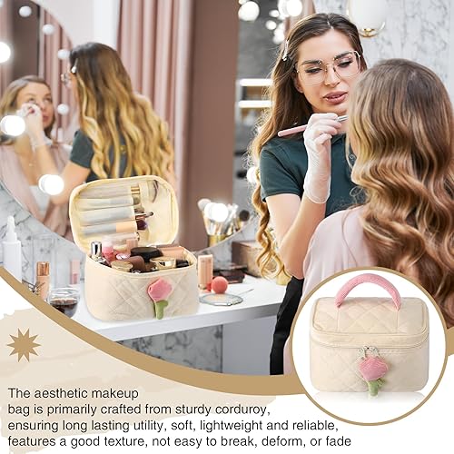 Miniatura 6 de Locmeo 2 bolsas de cosméticos con asa, bonita bolsa de maquillaje estética, bolsa de aseo de viaje para mujeres y niñas, cosméticos, brochas de