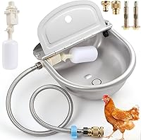 EAPIKON Automatic Chicken Waterer 304 Stainless Steel Poultry Water Dispenser with Float Valves & Drainage - Self-Filling Outdoor Bowl for Chickens Ducks Livestock
