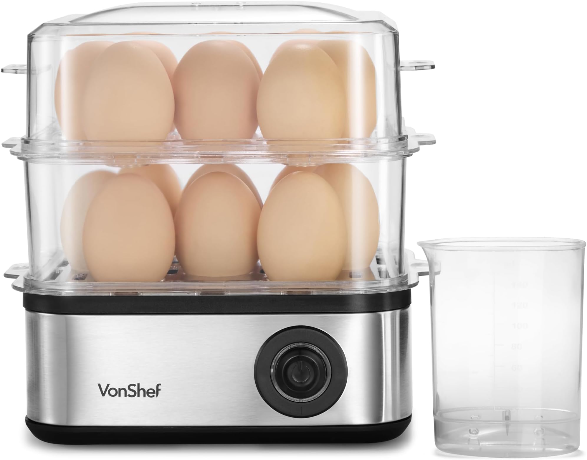 VonShef 3 in 1 Egg Boiler, Poacher and Omelette Maker Electric - Multifunctional, Extra Large Capacity for 16 Eggs, Poaching and Omelette Bowl Included & Automatic Switch Off – Stainless Steel 500W