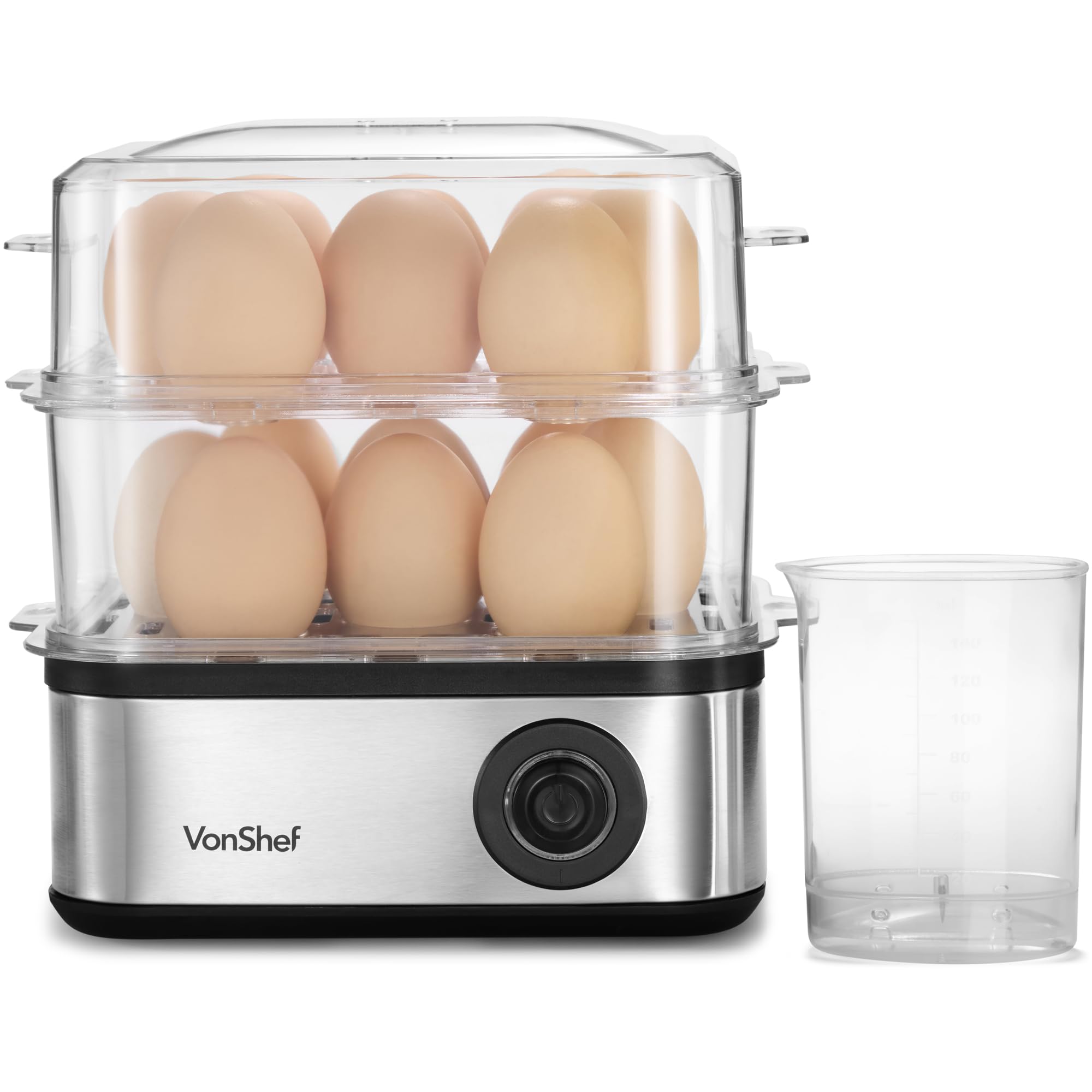 VonShef 3 in 1 Egg Boiler, Poacher and Omelette Maker Electric - Multifunctional, Extra Large Capacity for 16 Eggs, Poaching and Omelette Bowl Included & Automatic Switch Off – Stainless Steel 500W