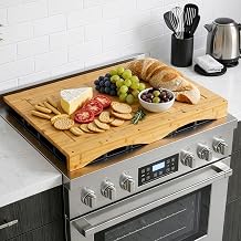 Bamboo Cutting Board Stove Cover with Juice Groove 75x54x7.5cm, Reversible Serving Tray Wooden Noodle Board Stovetop Kitchen Sink Hob Cover Extra Counter Space, Raised Hob Protector for Cooled Stove