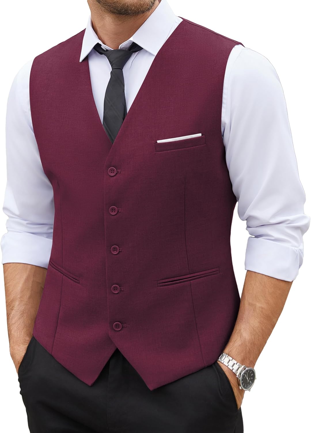COOFANDY Men's Suit Vest Slim Fit Business Formal Waistcoat Casual Dress Vest