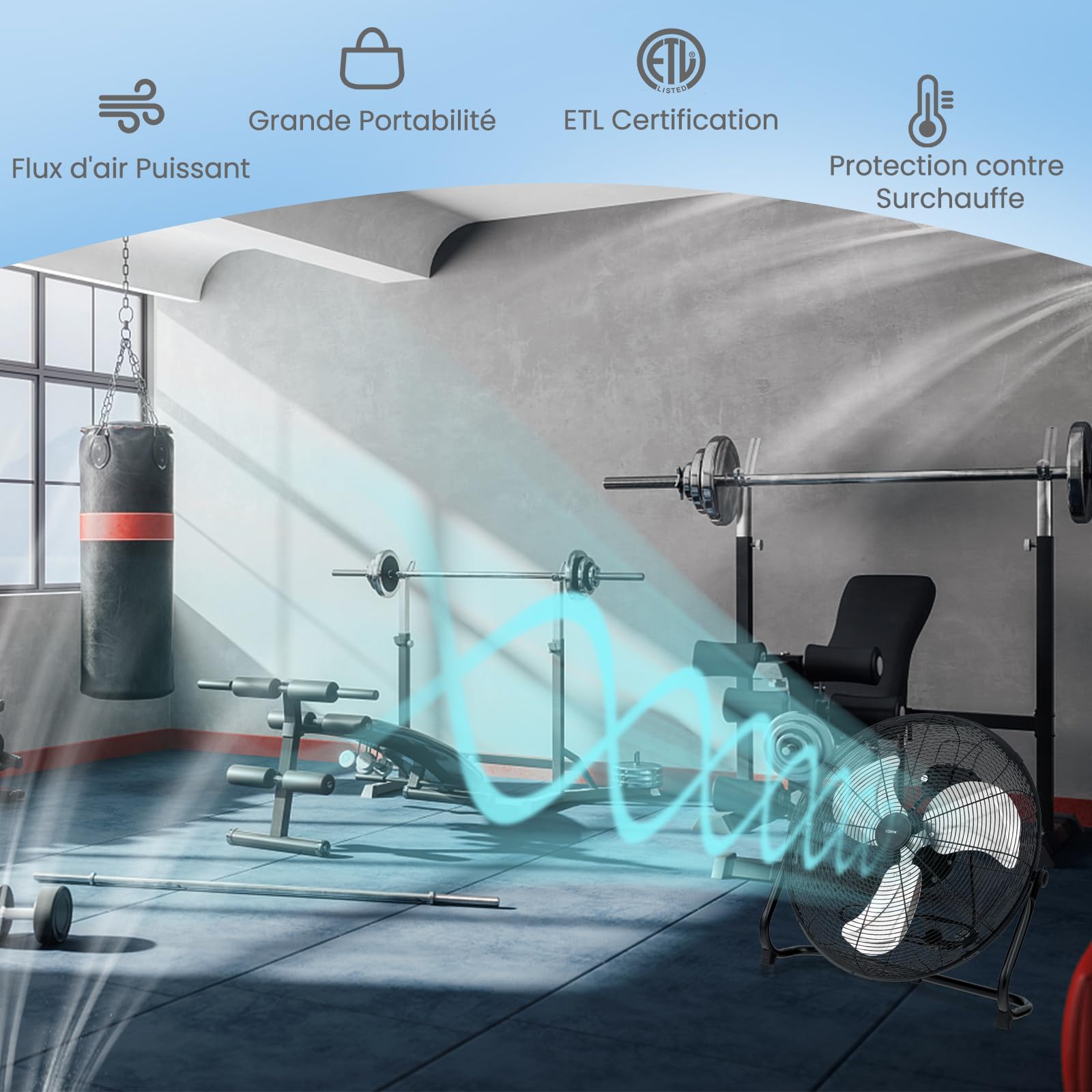 RELAX4LIFE Ventilateur de Sol Industrel Dia.60CM 160W 3 Vitesses, Ventilateur à Tambour 24 Pouces Mobile avec Poignée pour Magasin Garage Usine Cuisine Gym