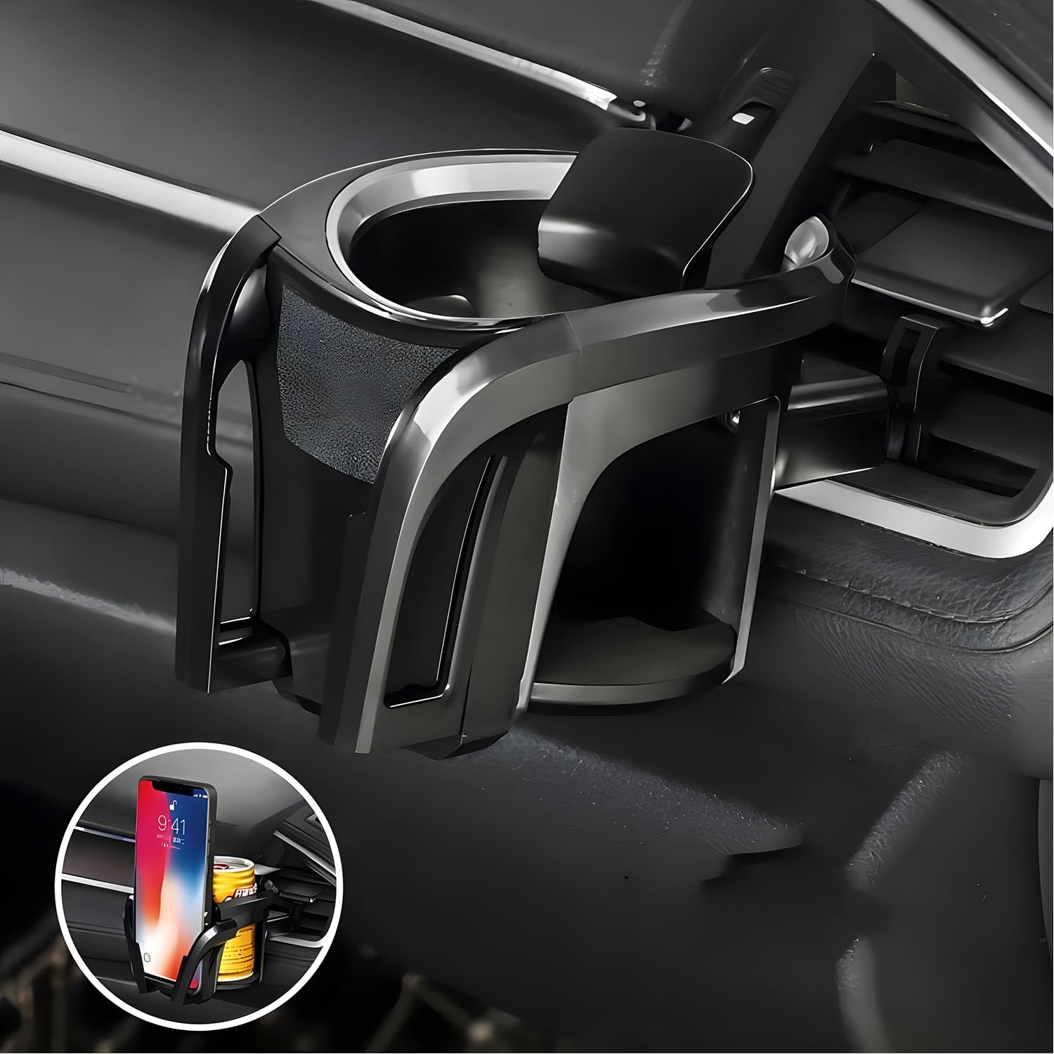 X spring Car Cup Holder, 2-in-1 Multifunctional Drink Holder, Adjustable Car Cup Holder for Vent, Multifunctional Car Cup Holder Tray, Universal Car Interior Accessories for Holding Bottle, Phone