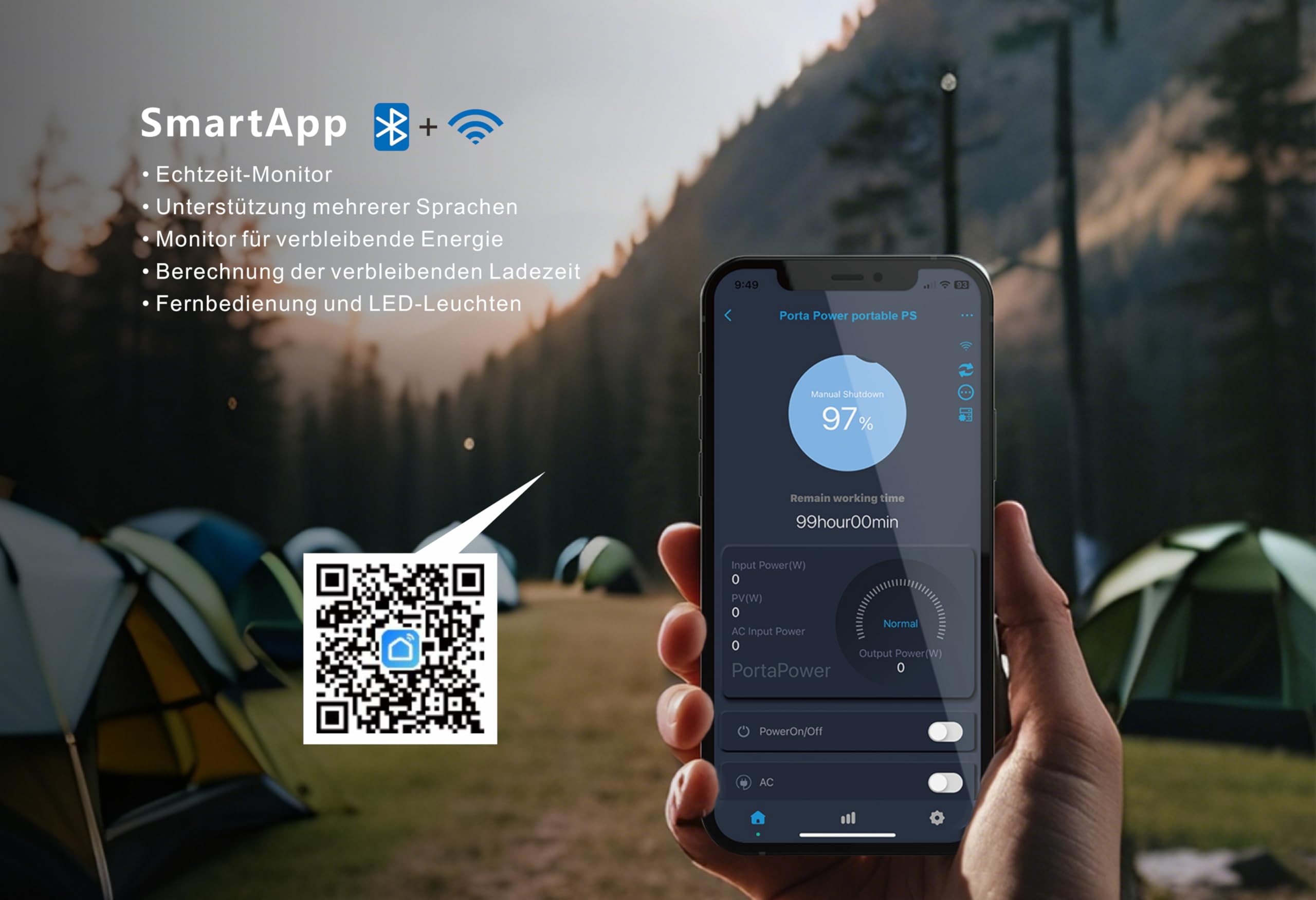 PowerSmart Przenośna stacja zasilająca 2160 Wh, LiFePO4, 2200 W (4400 W Peak) generator solarny, awaryjna moc do domu, na kemping i motorhome travel, zasilanie off-grid