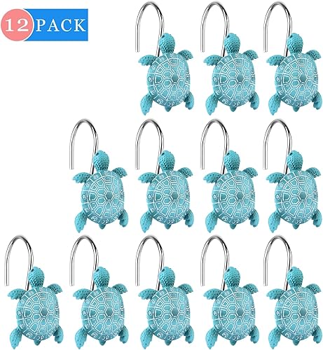 Miniatura 2 de Sea Turtles Shower Curtain Hooks Rings for Bathroom, Metal Shower Curtain Hanger Hooks, Decorative Bath Room Accessories Set,Tropical Beach Fashion