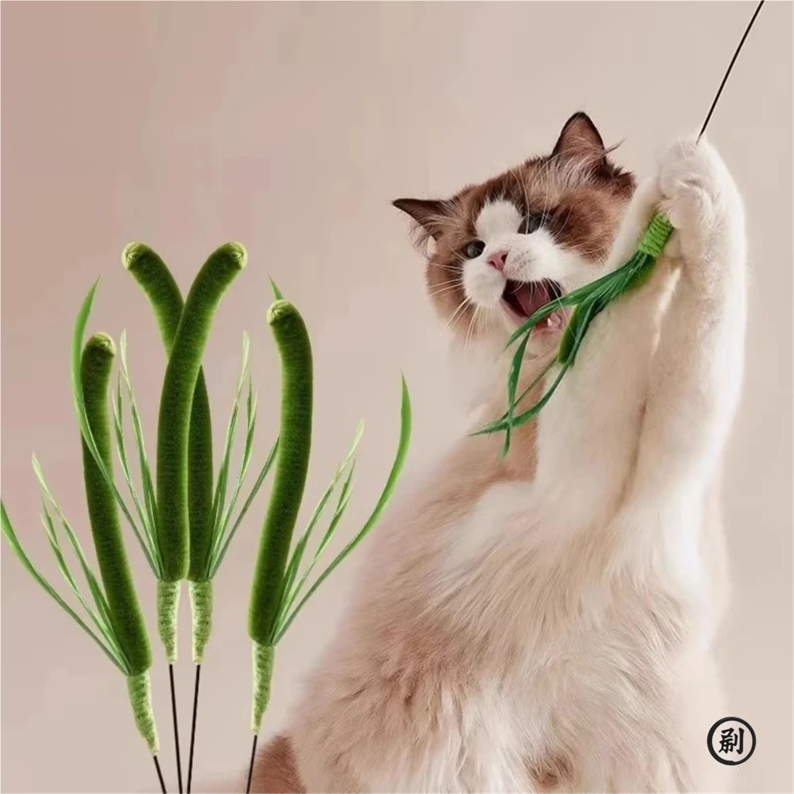 Juegos para Gatos Juguete Interactivo for Gatos con Cola de Hierba, Plumas y Salvia. Palo Largo for Jugar con Gatitos. Resistente a mordiscos y con Sonido.(Green)