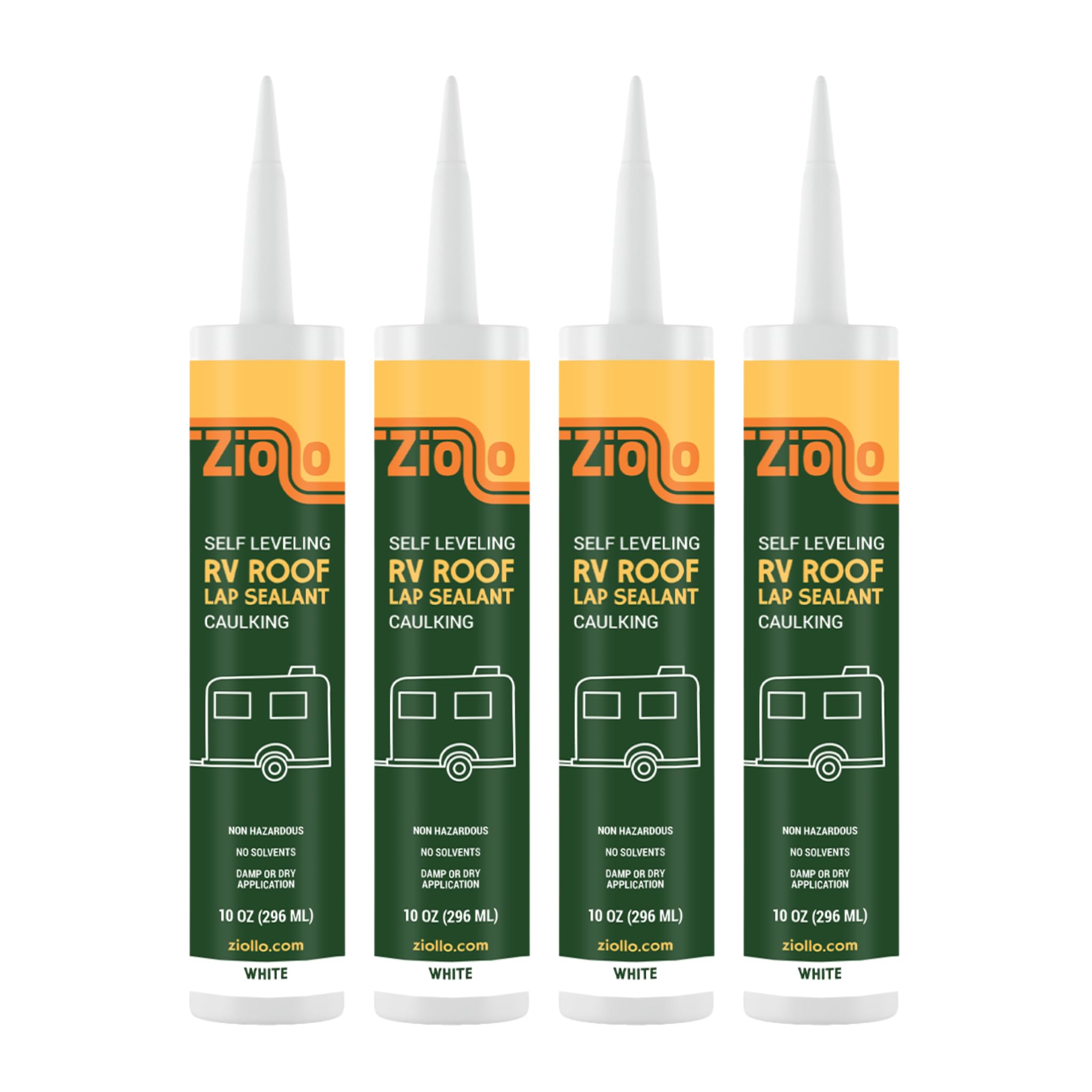 Ziollo RV Flex Repair Caulking Lap Sealant - Self Leveling EPDM Sealant for Rubber Roofs on Motorhomes, Trailers, Campers (White, 4-10 oz Tubes of RV Caulk)