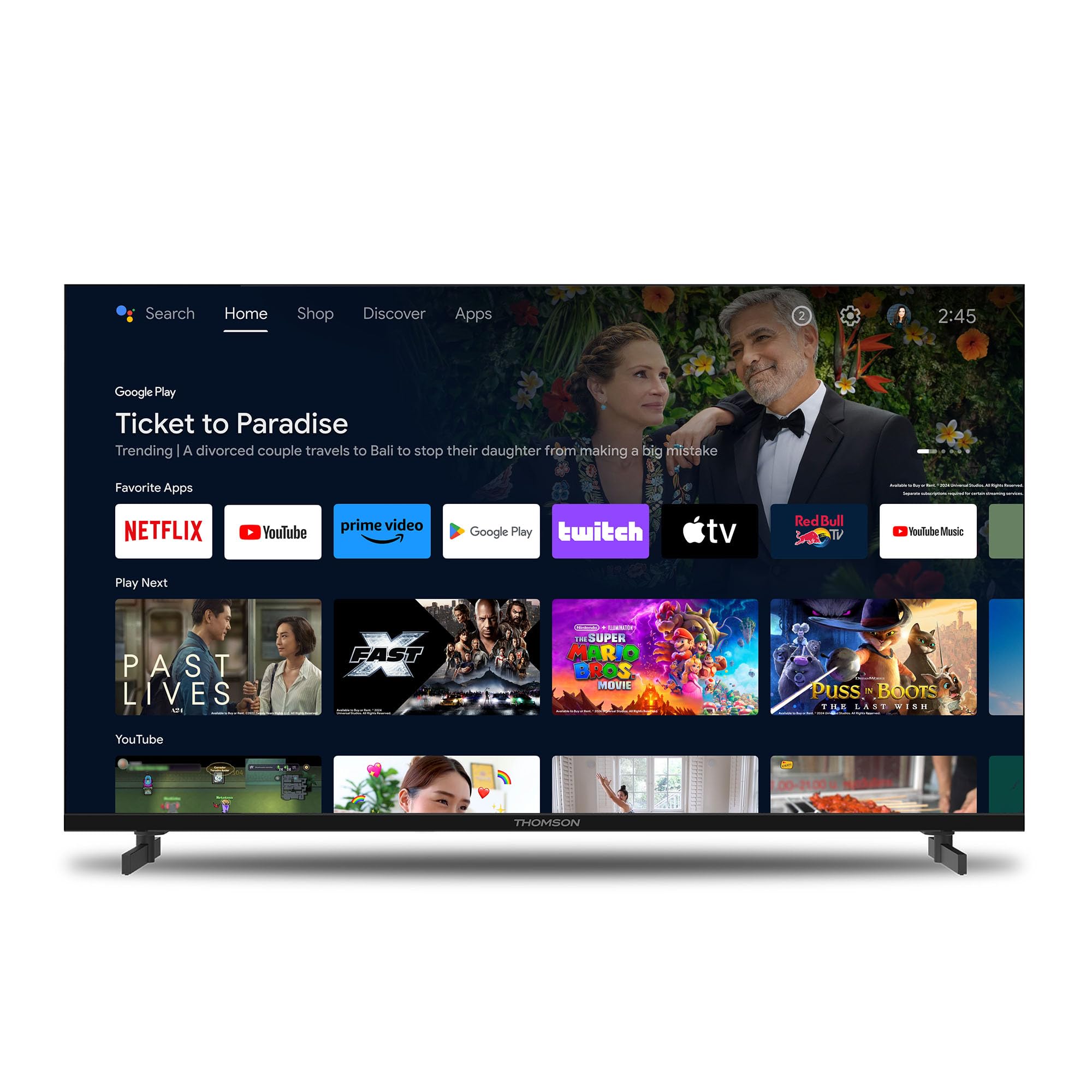 Thomson 40 Pollici (101 cm) LED Full HD Smart Android TV, Google Assistant, Wi-Fi, Dolby Digital, Bluetooth, Triple-Tuner (Cavo/Satellite/Antenna), HDMI, CI+, A+ Pannello – 40FA2S13