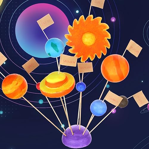 Miniatura 4 de El kit de 60 bolas de espuma de modelo de sistema solar incluye 18 bolas de esferas de poliestireno de tamaño mixto, 18 palos de bambú largos, 18