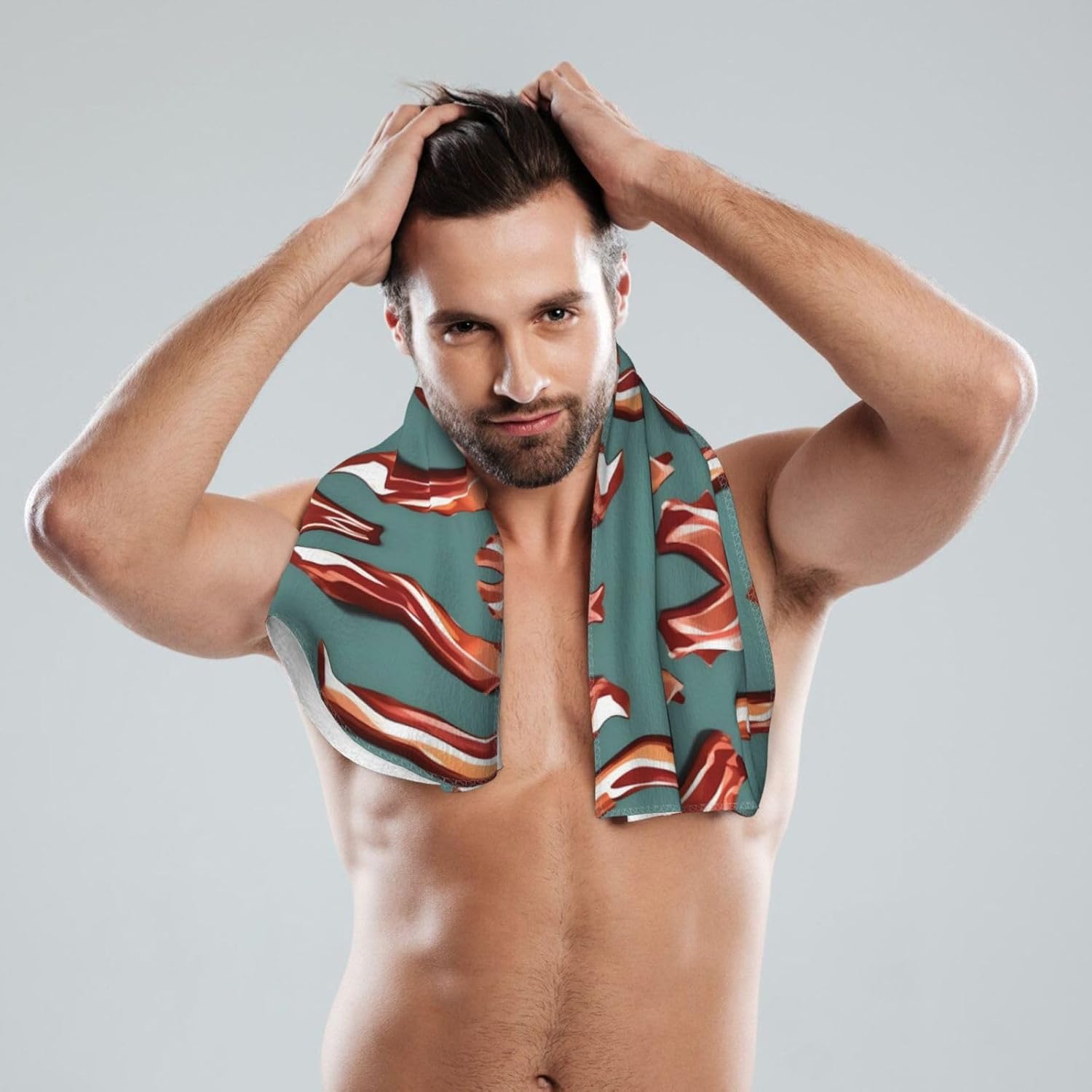 Streaky Bacon Pattern Print Hand Towels for Kitchen, Decorative Bathroom Towels Decor Farmhouse Cute for Men Women Gifts